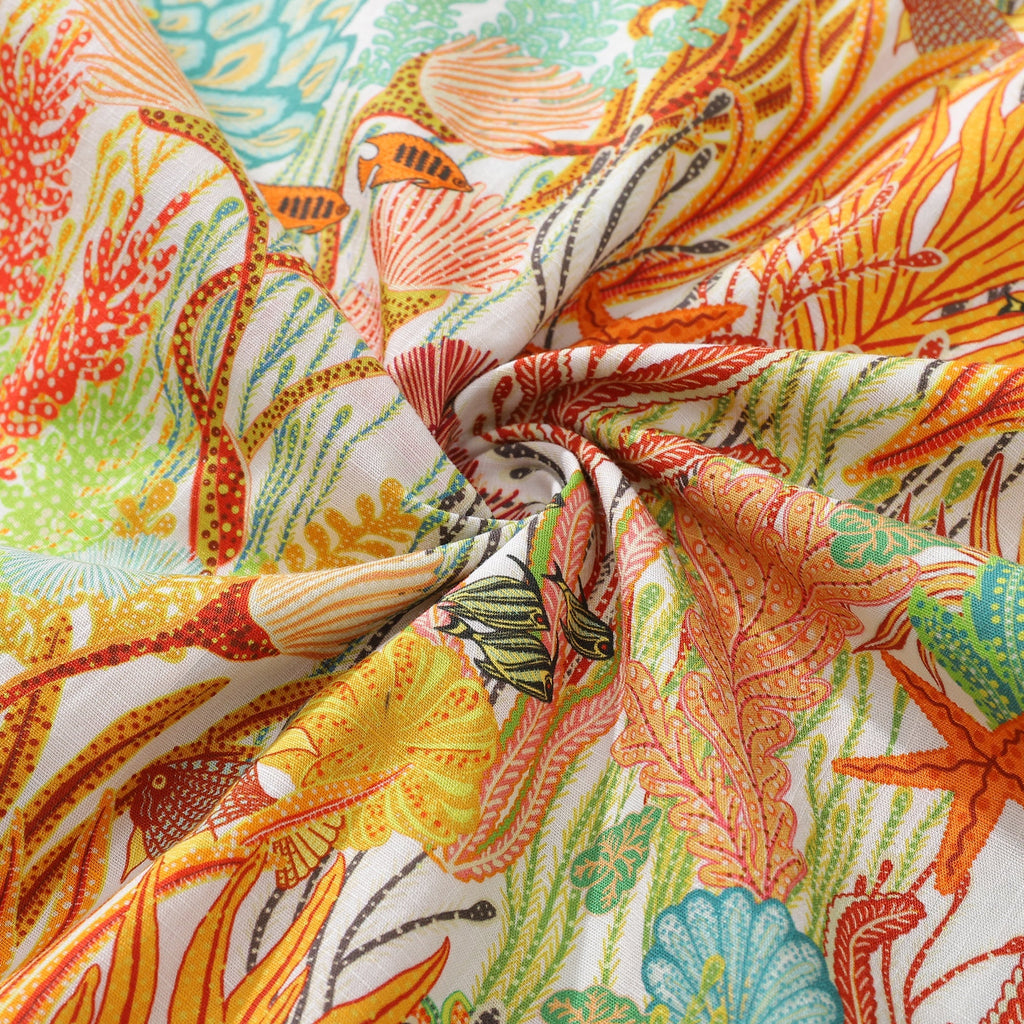 Orange 100% Cotton Oceanic Fish Print Mens Camp Collar Shirt