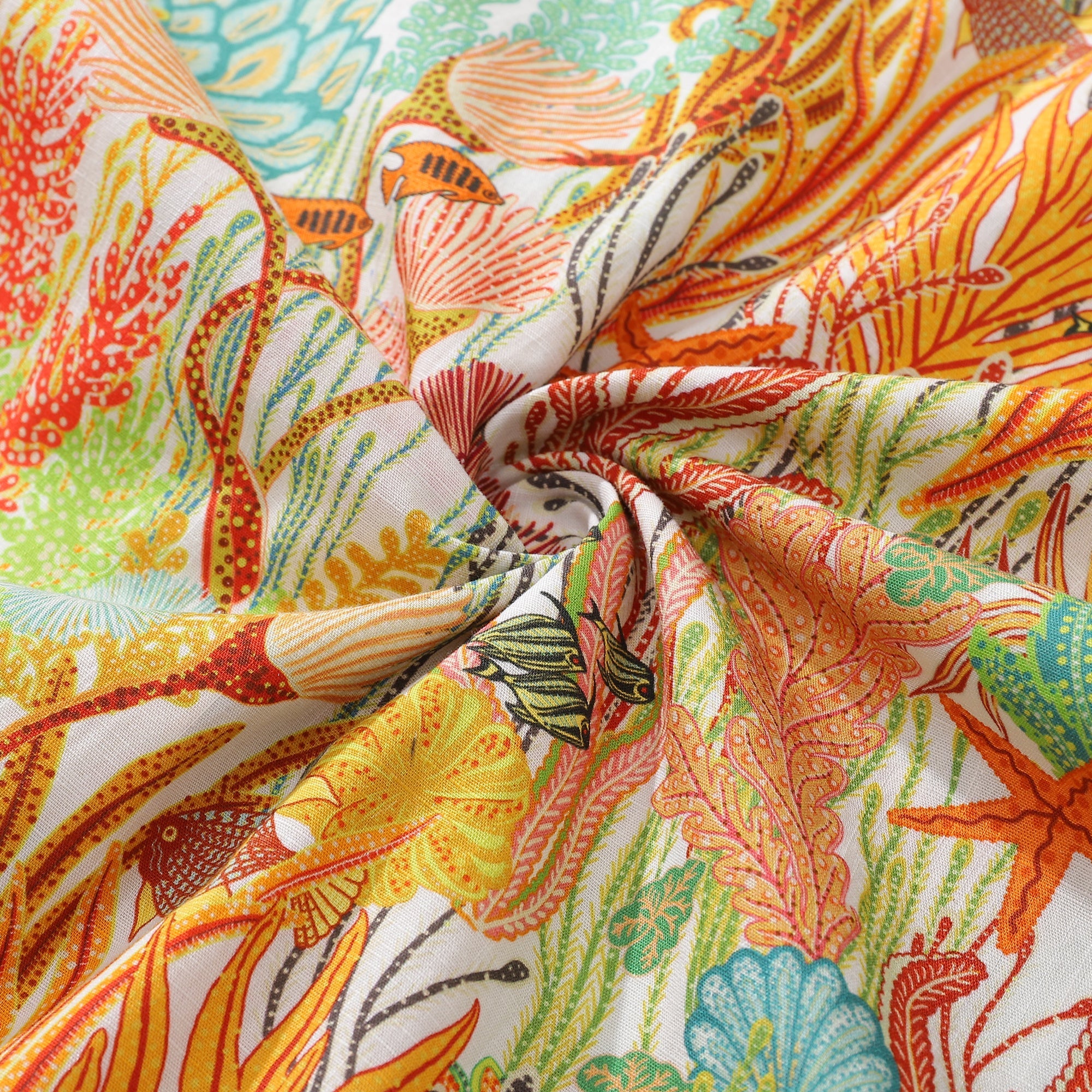 Orange 100% Cotton Oceanic Fish Print Mens Camp Collar Shirt