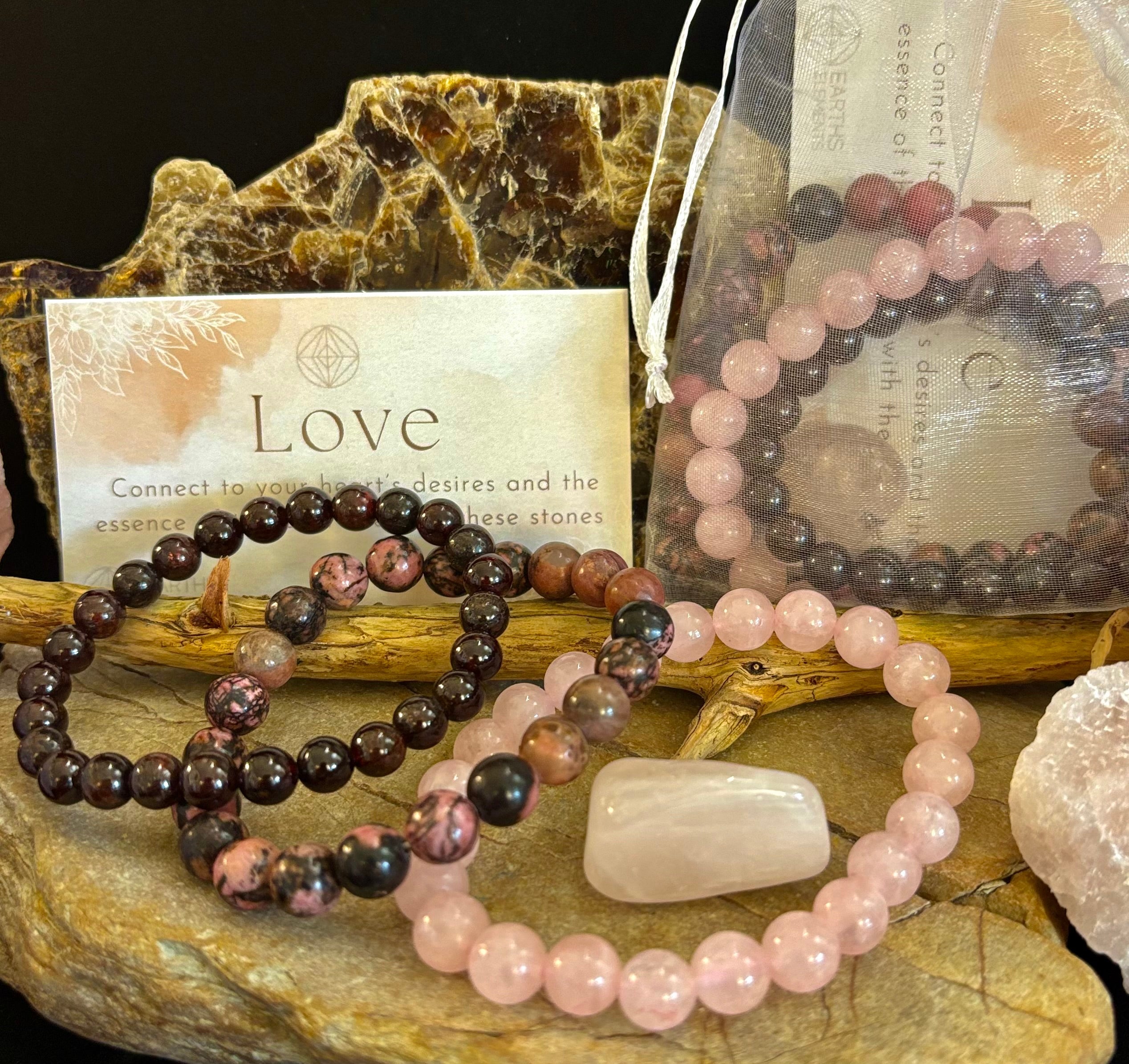 Intentions Bracelet Set – Love (Rose Quartz, Rhodonite & Garnet)