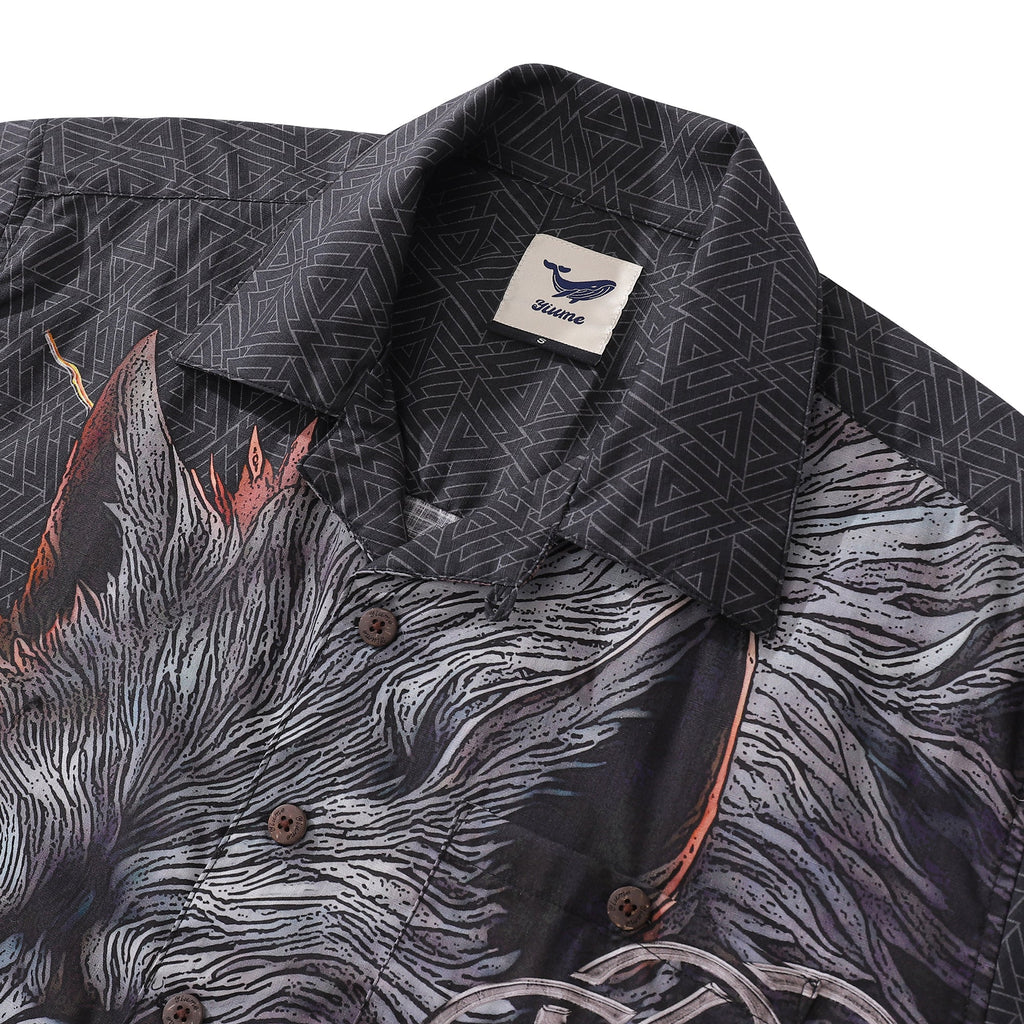 Norse Mythology Fenrir Print Men's Hawaiian Shirt, 100% Cotton