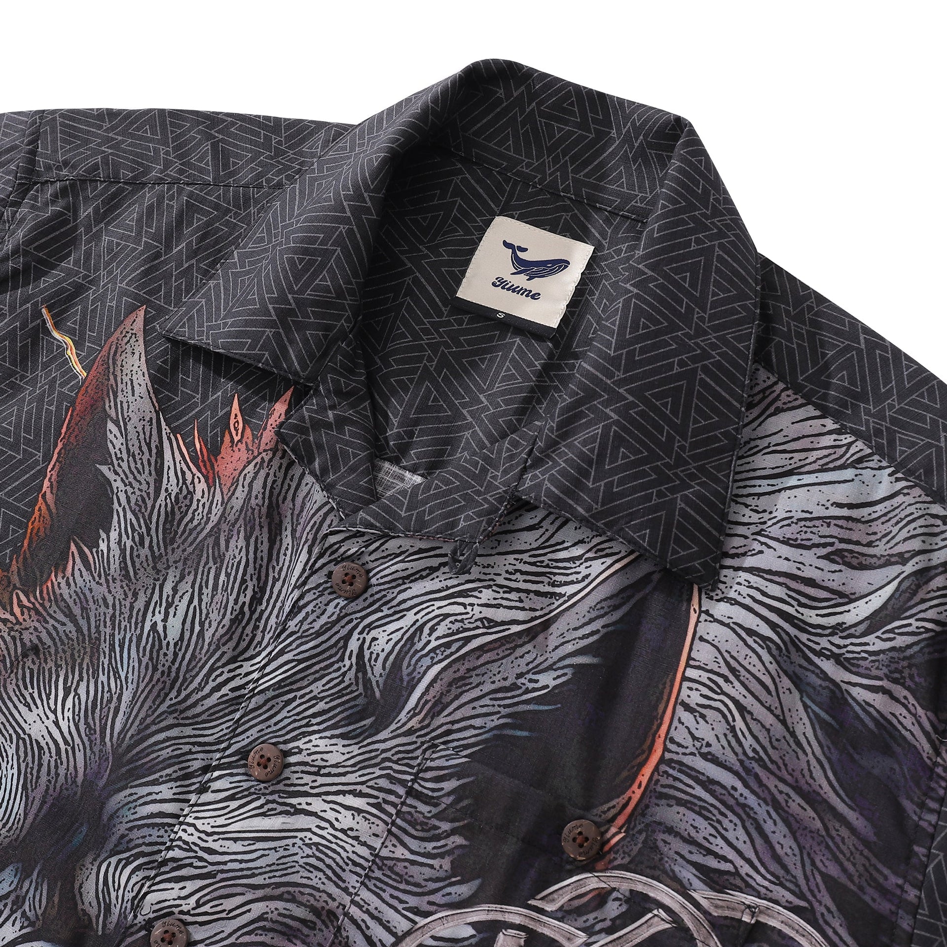 Norse Mythology Fenrir Print Men's Hawaiian Shirt, 100% Cotton