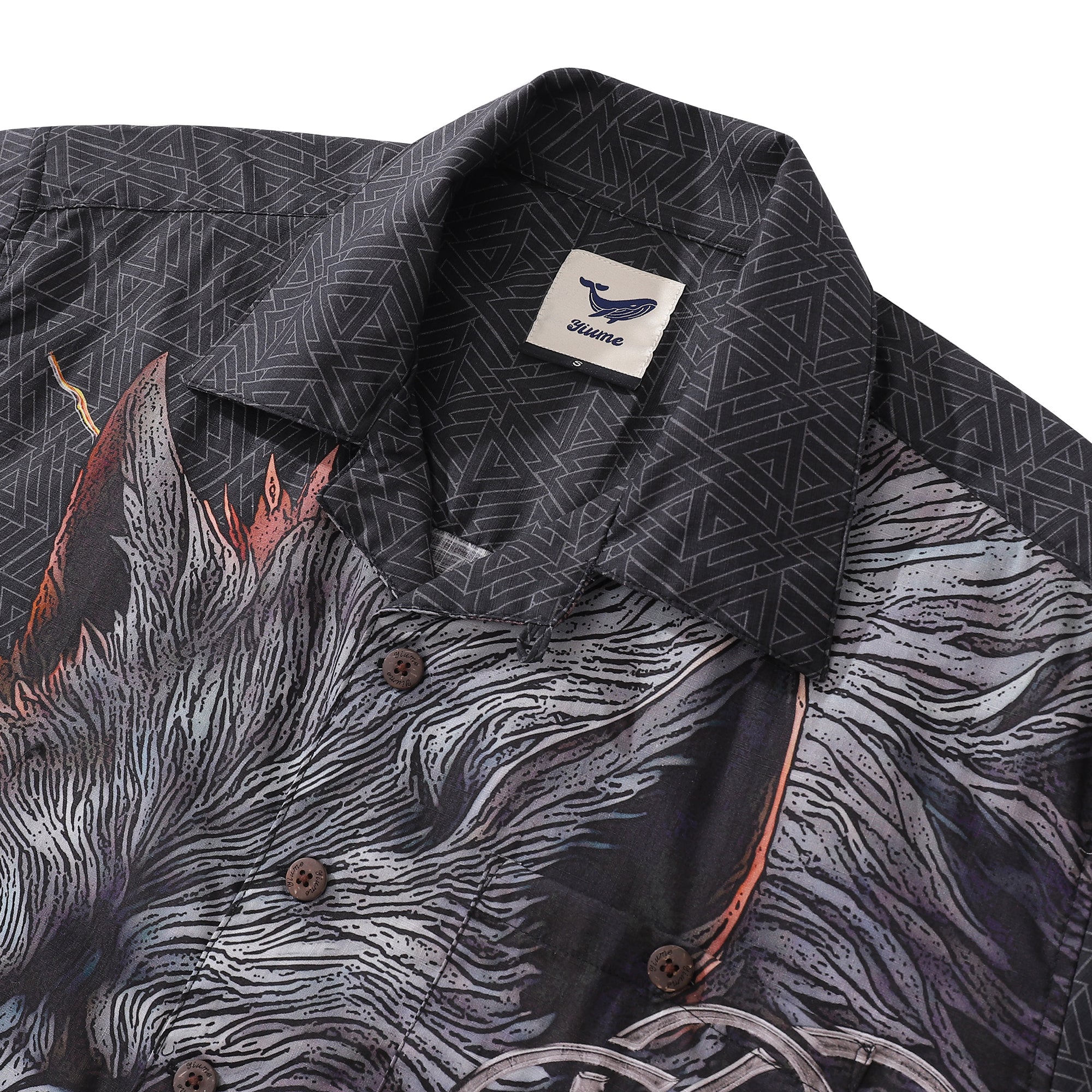 Norse Mythology Fenrir Print Men's Hawaiian Shirt, 100% Cotton