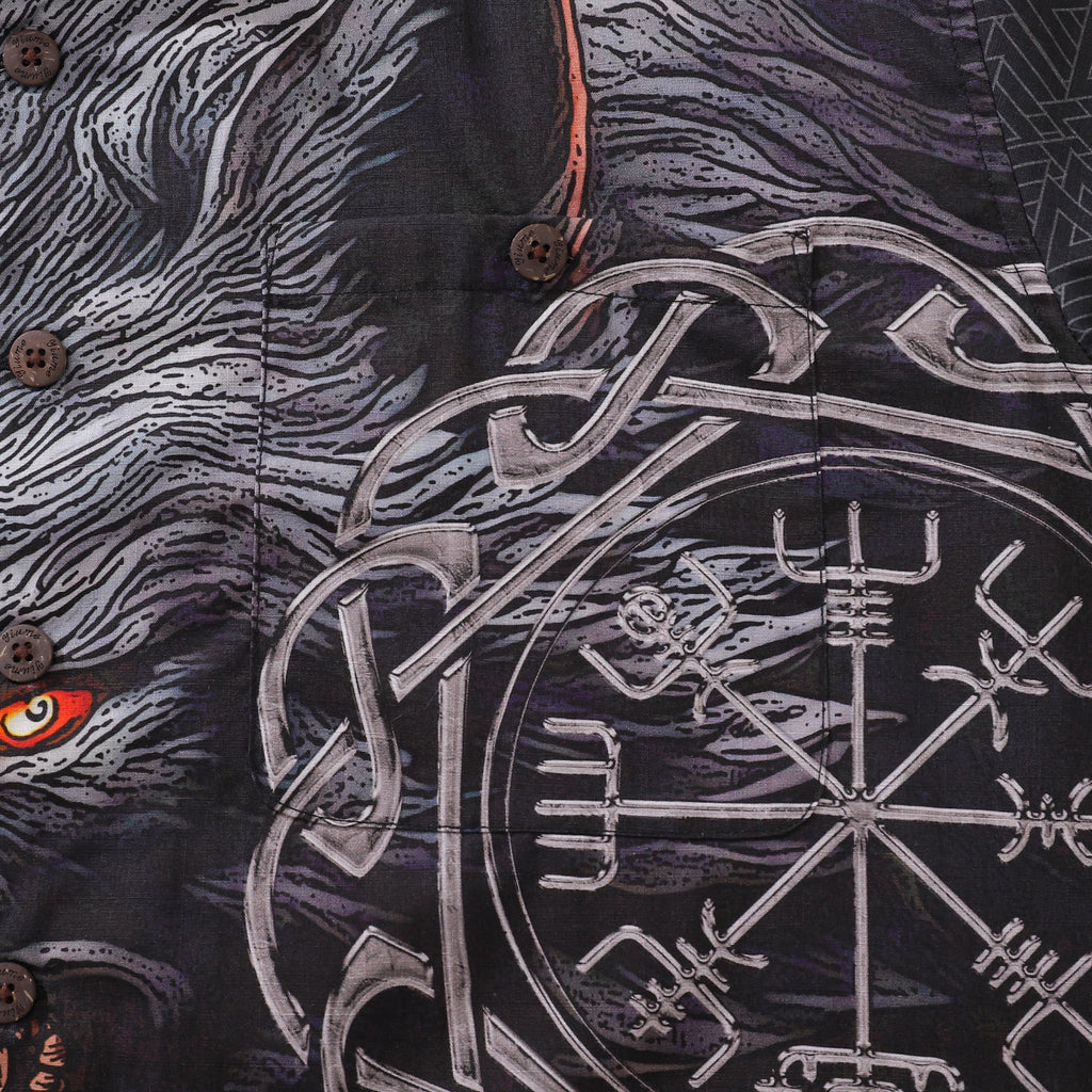 Norse Mythology Fenrir Print Men's Hawaiian Shirt, 100% Cotton