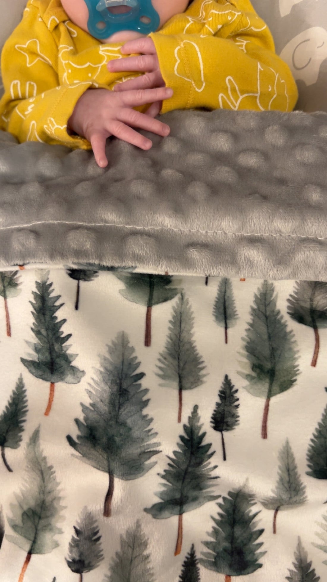 Woodland Whispers Minky Baby Blanket with Watercolor Pine Print - Image 4