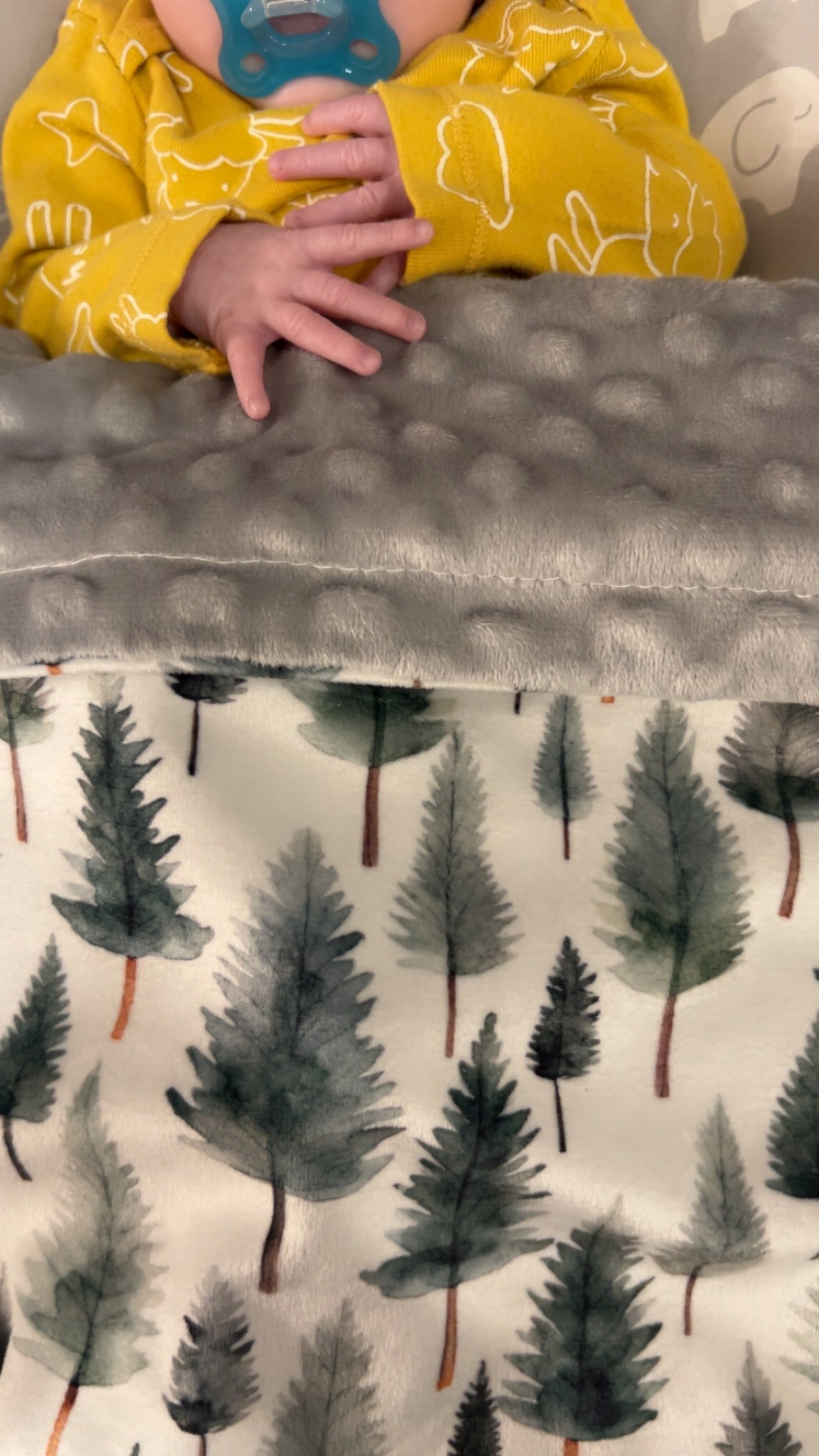 Woodland Whispers Minky Baby Blanket with Watercolor Pine Print - Image 4