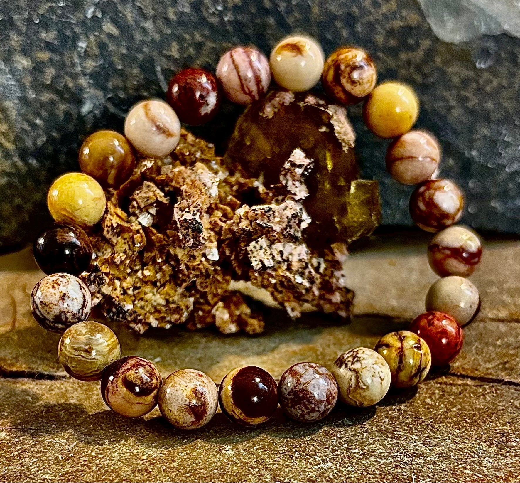 Peanut Jasper Natural Stone Bracelet | 8 mm Grounding Beads for Strength & Stability (Small to Medium Wrists)
