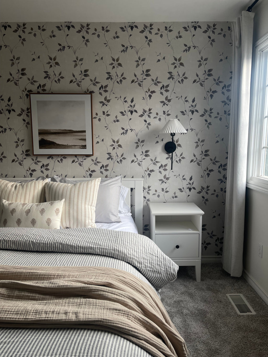Augustus Patterned Peel and Stick Wallpaper, Cream and Charcoal-Grey