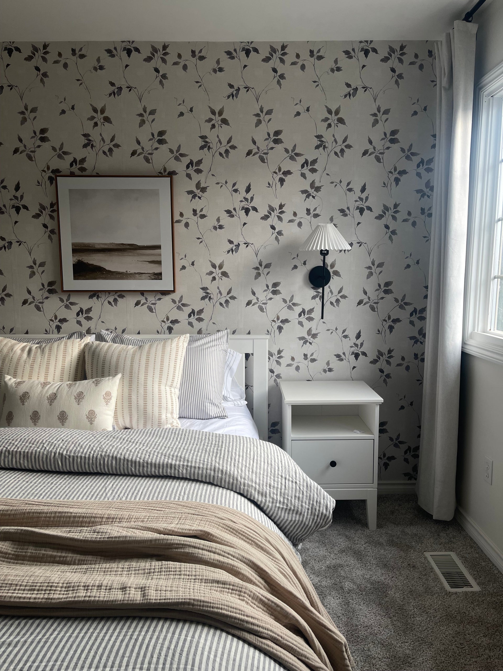Augustus Patterned Peel and Stick Wallpaper, Cream and Charcoal-Grey