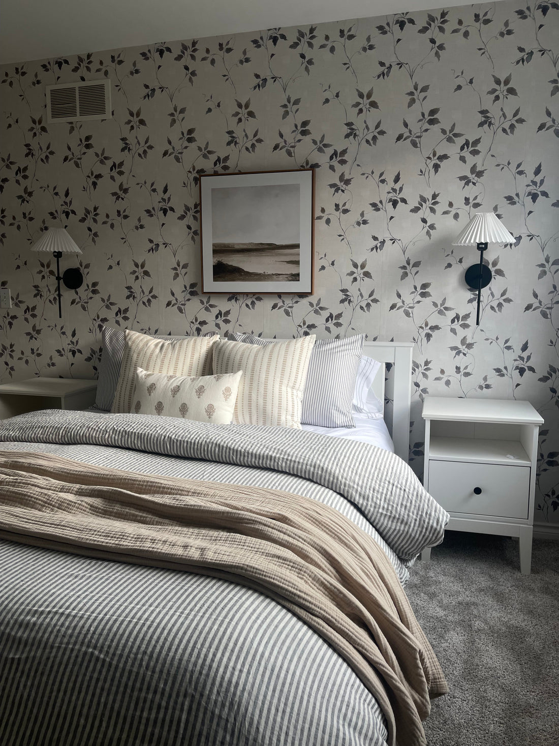 Augustus Patterned Peel and Stick Wallpaper, Cream and Charcoal-Grey