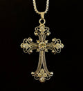 The Material Girl - Vintage Crystal Cross Pendant Necklace – Ornate Silver Tone