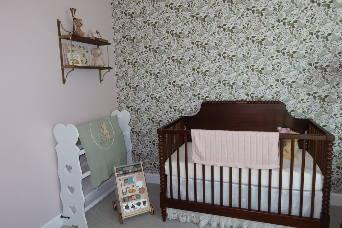 Lilla Floral Wallpaper: Cottagecore Sage-Green Nursery Decor