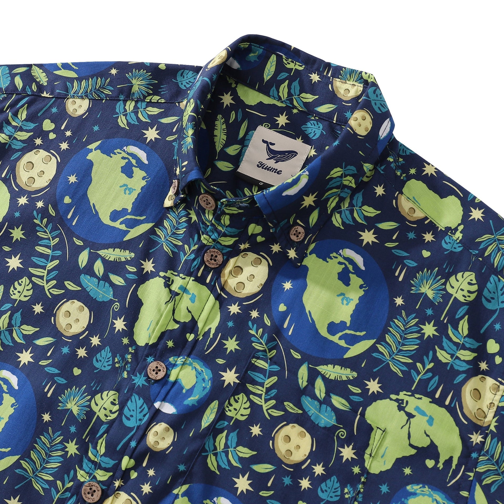 Blue Planet Earth Day Aloha Shirt, Short Sleeve Cotton Button-Down