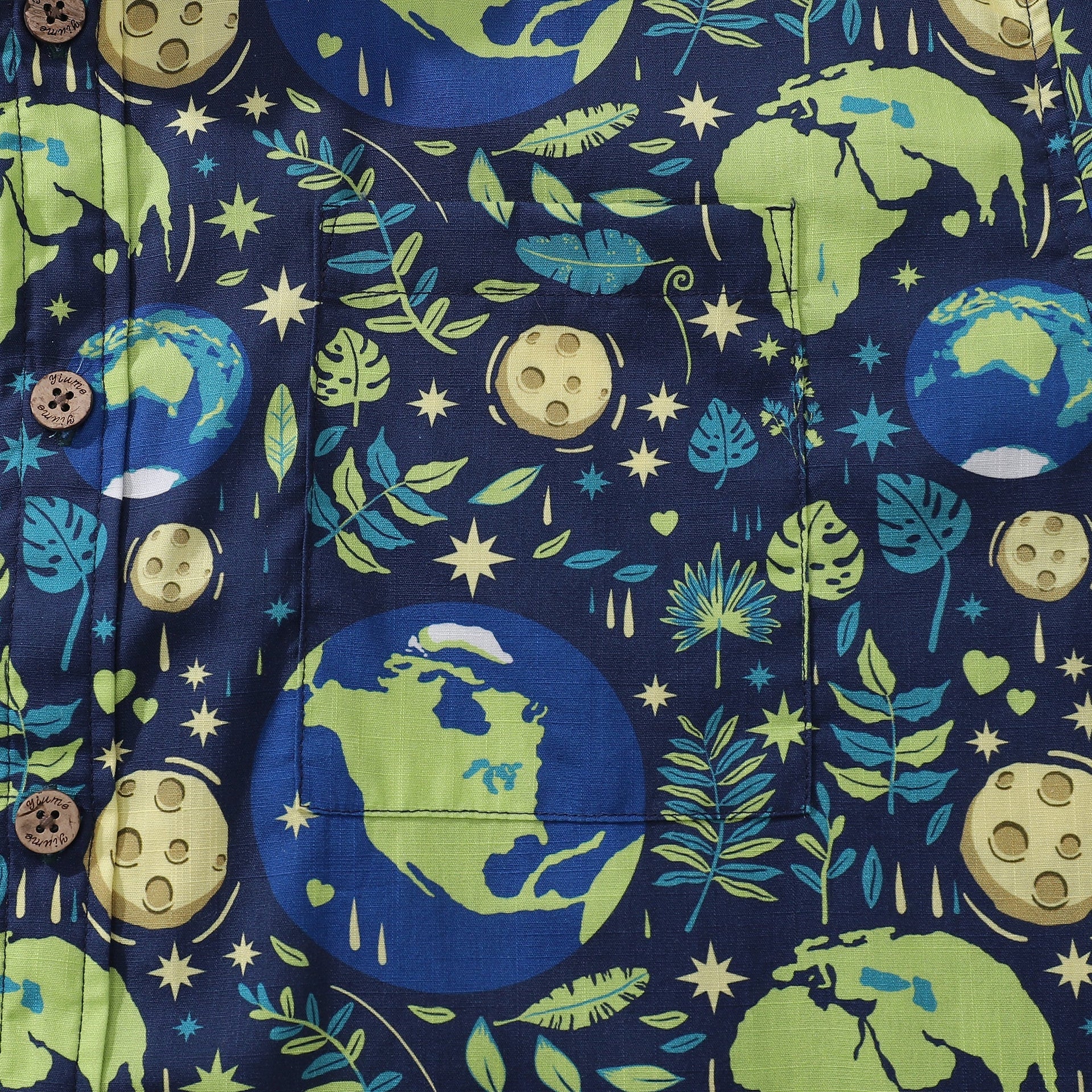 Blue Planet Earth Day Aloha Shirt, Short Sleeve Cotton Button-Down
