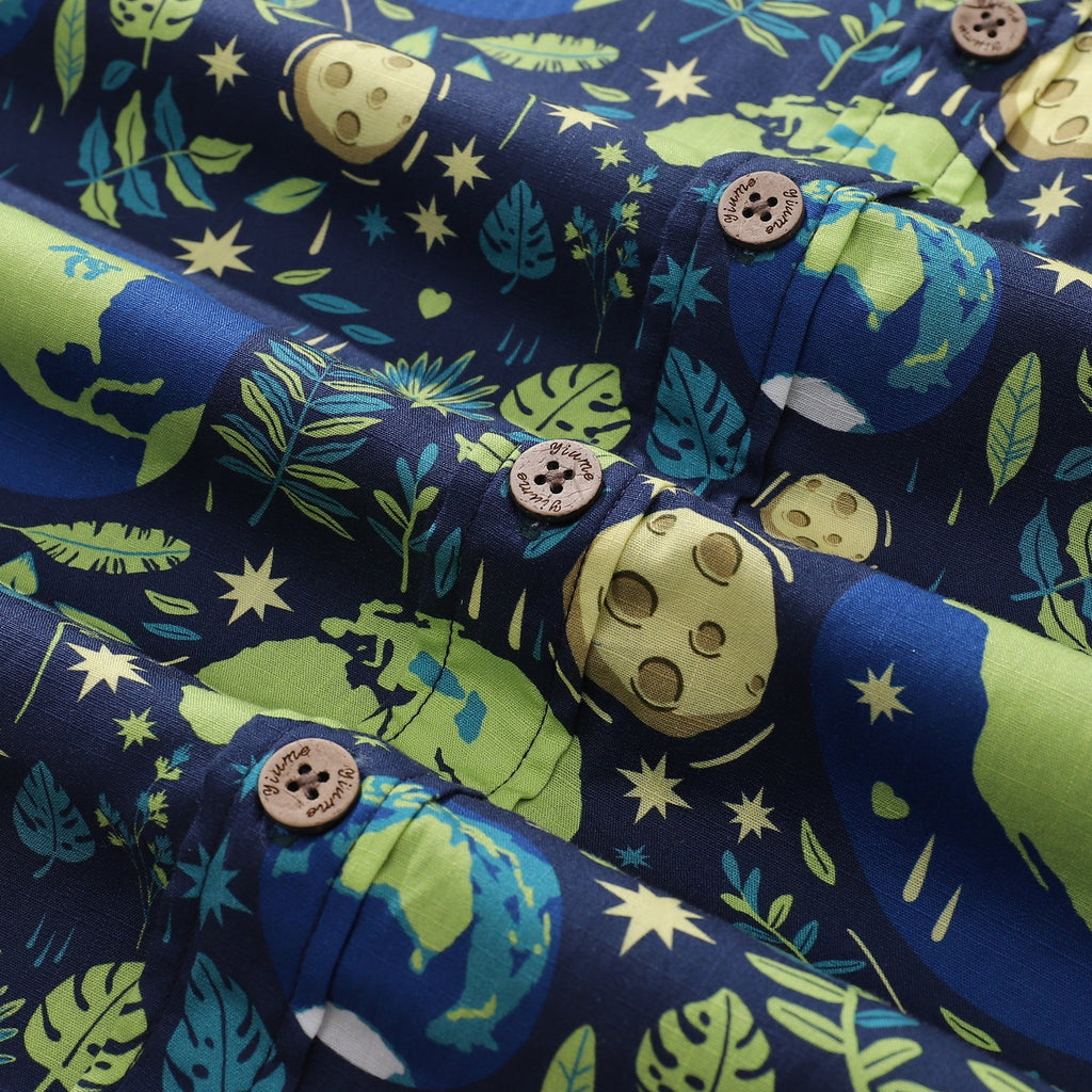 Blue Planet Earth Day Aloha Shirt, Short Sleeve Cotton Button-Down