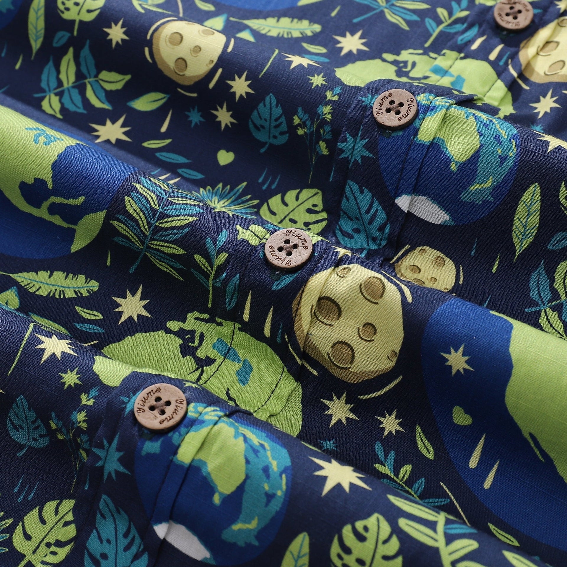 Blue Planet Earth Day Aloha Shirt, Short Sleeve Cotton Button-Down