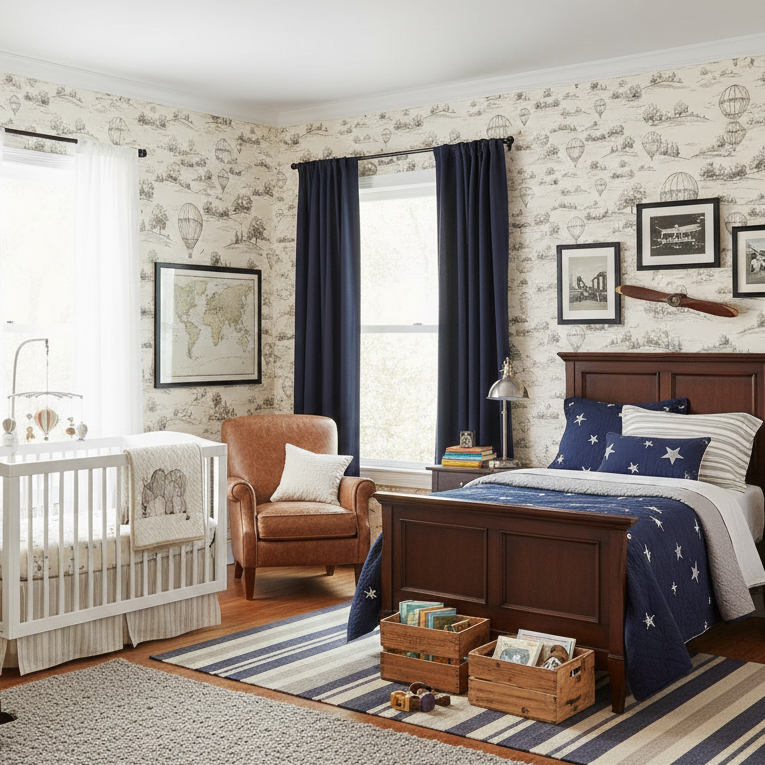 Ralph removable wallpaper featuring a traditional vintage pattern in cream and charcoal-grey