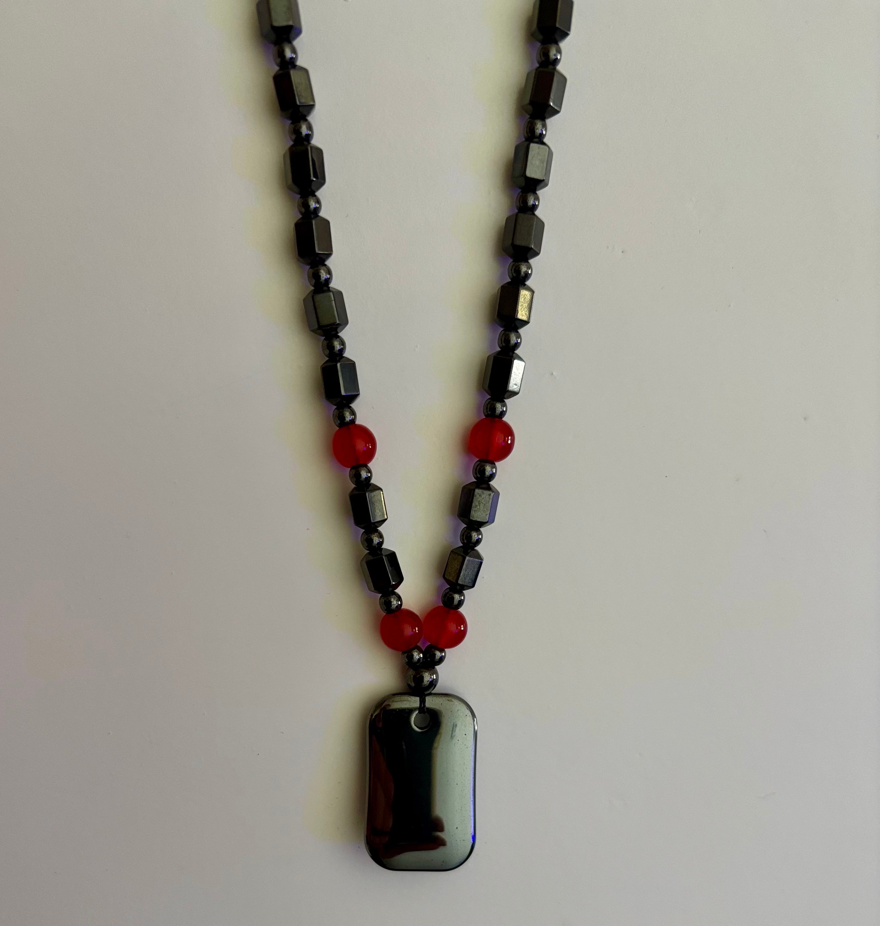 Hero Shield Magnetic Hematite Necklace – Red Power Beads + Dog Tag Pendant (Unisex Protection Jewelry)