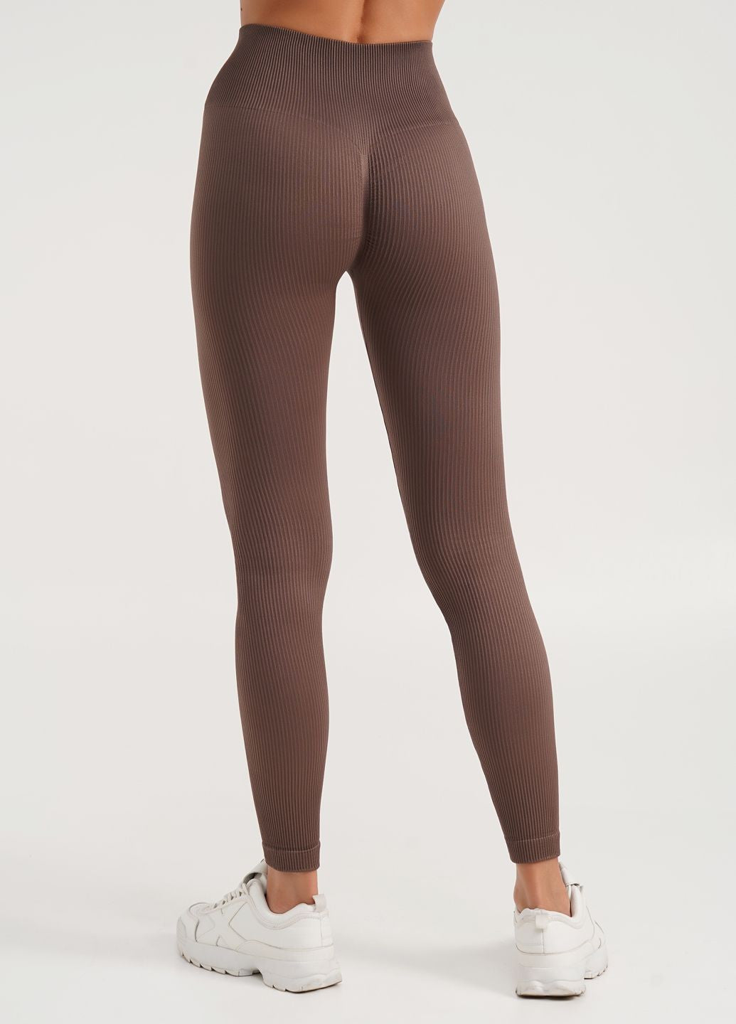 Women's Seamless Ribbed High-Waisted Push-Up Yoga Leggings Brown
