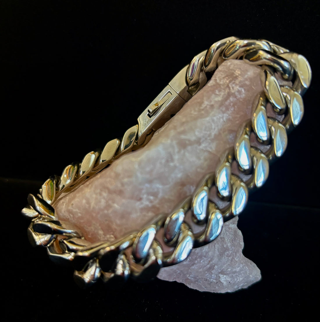 Titanium Steel Chain Bracelet – 22cm Cuban Link, Silver/Gold/Rainbow