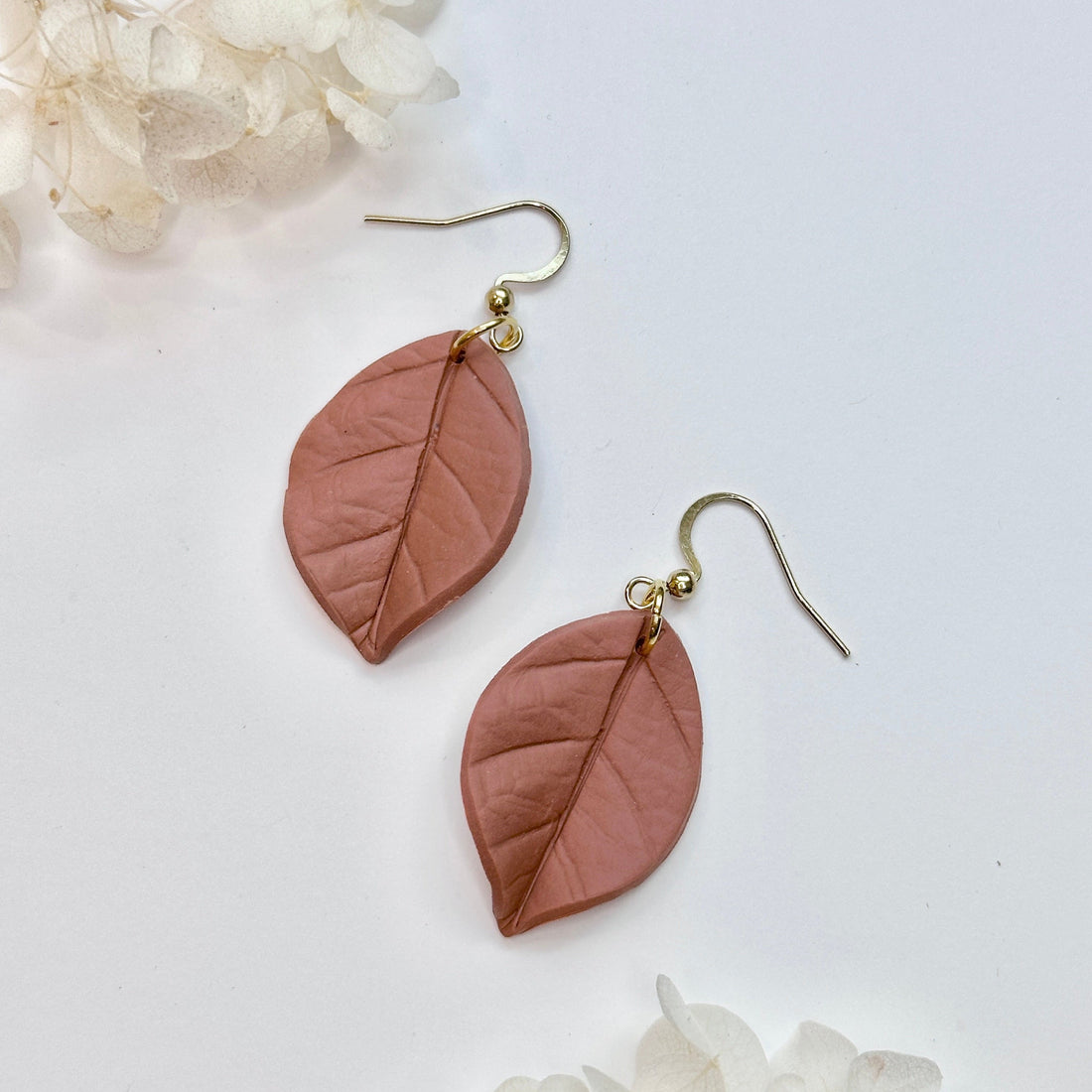 Hoya Coriacea Leaf Earrings in Terracotta and Muted-Green