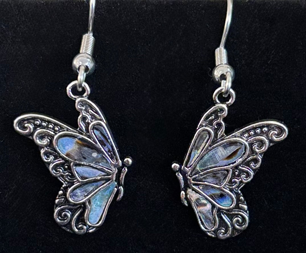 Petite Abalone Butterfly Earrings | Iridescent Wing Dangle Jewels