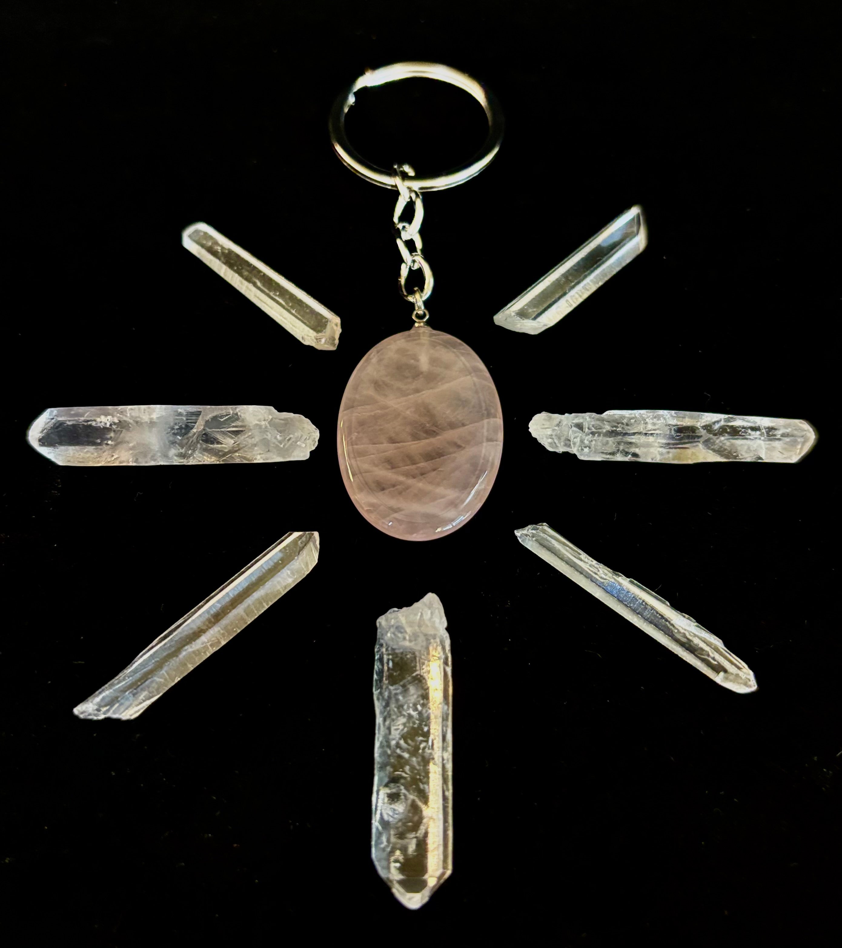 Natural Crystal Worry Stone Keychain – Amethyst, Clear Quartz, Obsidian, Tiger’s Eye, Green Aventurine & Rose Quartz (1.25”)