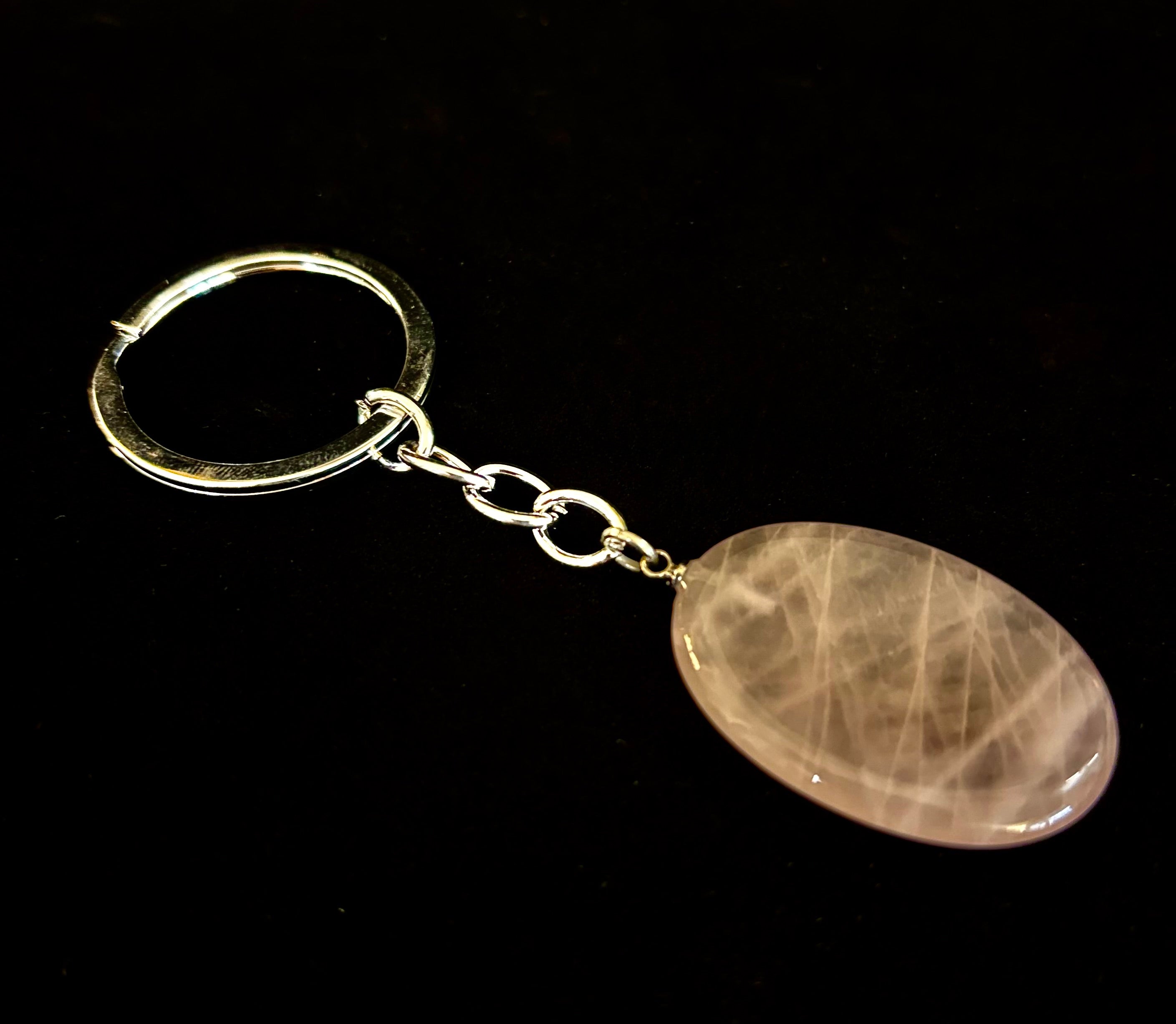 Natural Crystal Worry Stone Keychain – Amethyst, Clear Quartz, Obsidian, Tiger’s Eye, Green Aventurine & Rose Quartz (1.25”)
