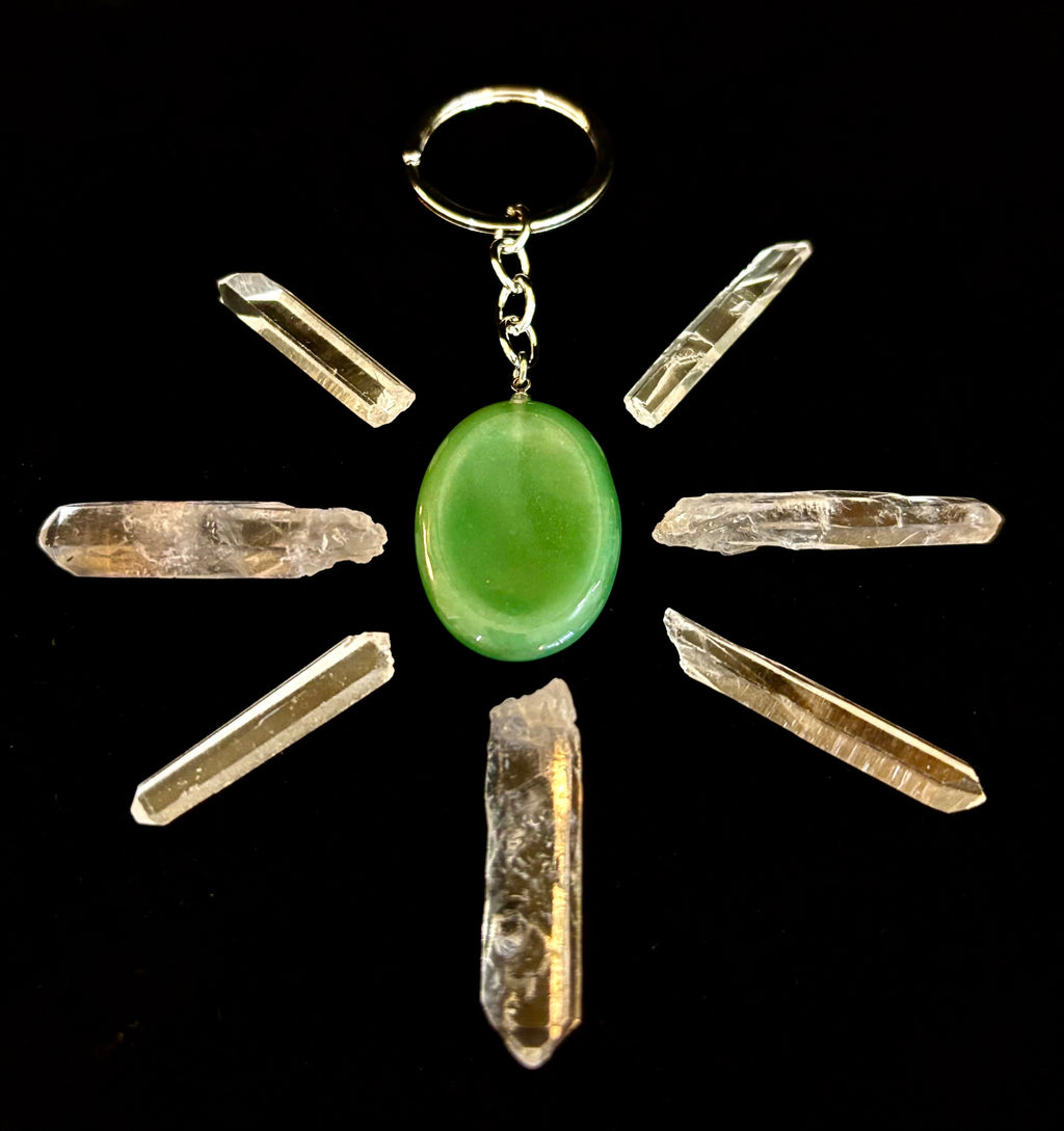 Natural Crystal Worry Stone Keychain – Amethyst, Clear Quartz, Obsidian, Tiger’s Eye, Green Aventurine & Rose Quartz (1.25”)