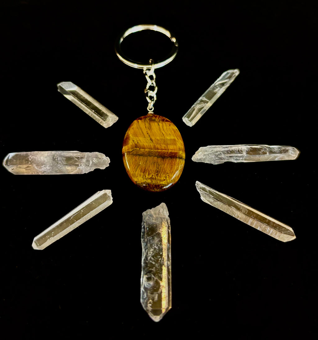 Natural Crystal Worry Stone Keychain – Amethyst, Clear Quartz, Obsidian, Tiger’s Eye, Green Aventurine & Rose Quartz (1.25”)