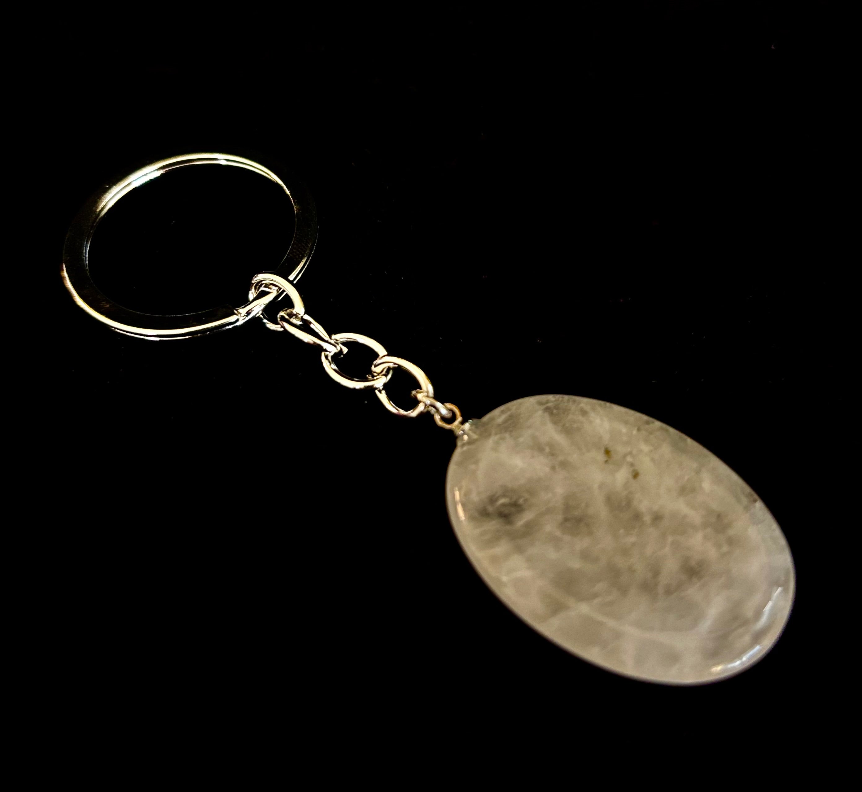 Natural Crystal Worry Stone Keychain – Amethyst, Clear Quartz, Obsidian, Tiger’s Eye, Green Aventurine & Rose Quartz (1.25”)