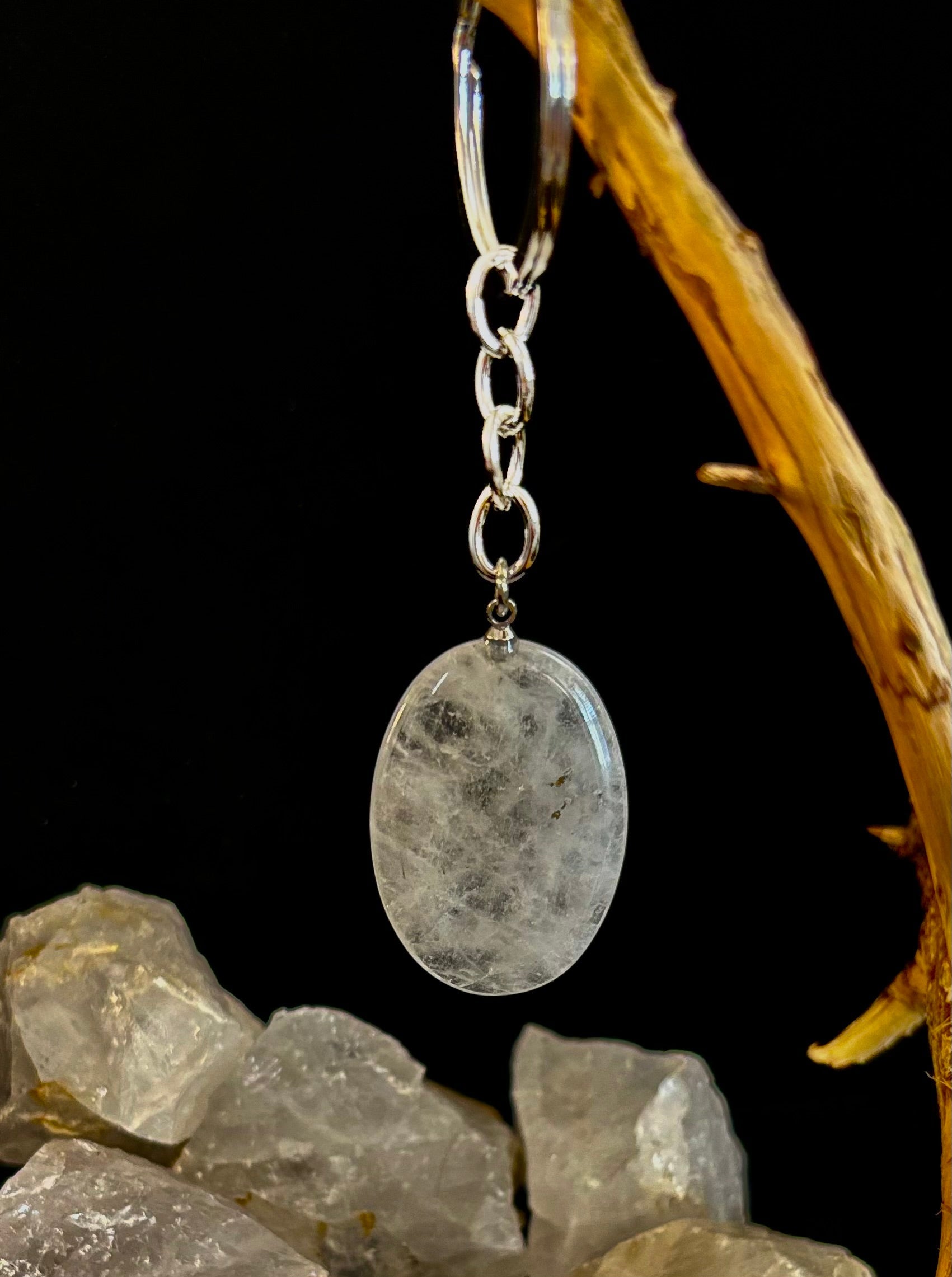 Natural Crystal Worry Stone Keychain – Amethyst, Clear Quartz, Obsidian, Tiger’s Eye, Green Aventurine & Rose Quartz (1.25”)