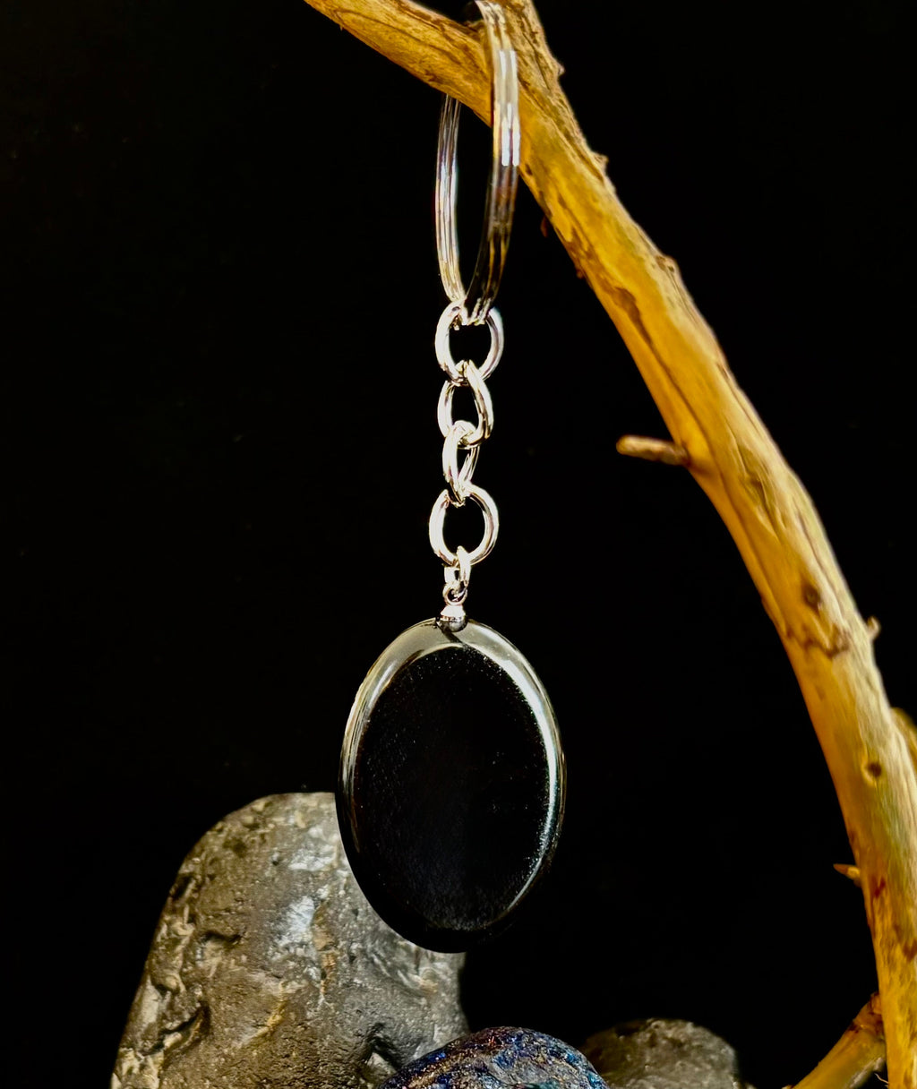 Natural Crystal Worry Stone Keychain – Amethyst, Clear Quartz, Obsidian, Tiger’s Eye, Green Aventurine & Rose Quartz (1.25”)