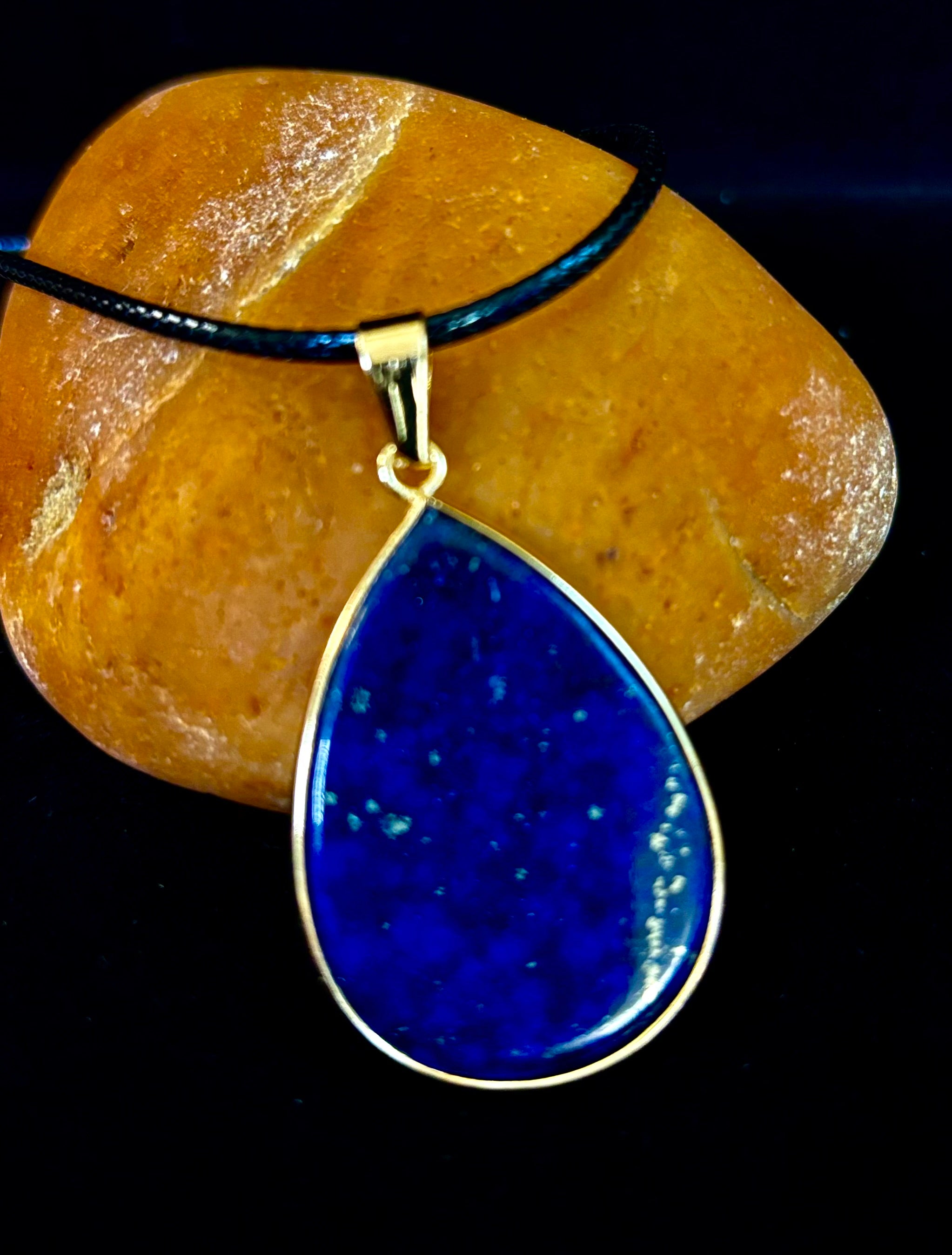 Royal Lapis Lazuli Pendant Necklace – Natural Blue Gemstone on 22” Leather Rope (2 Styles)