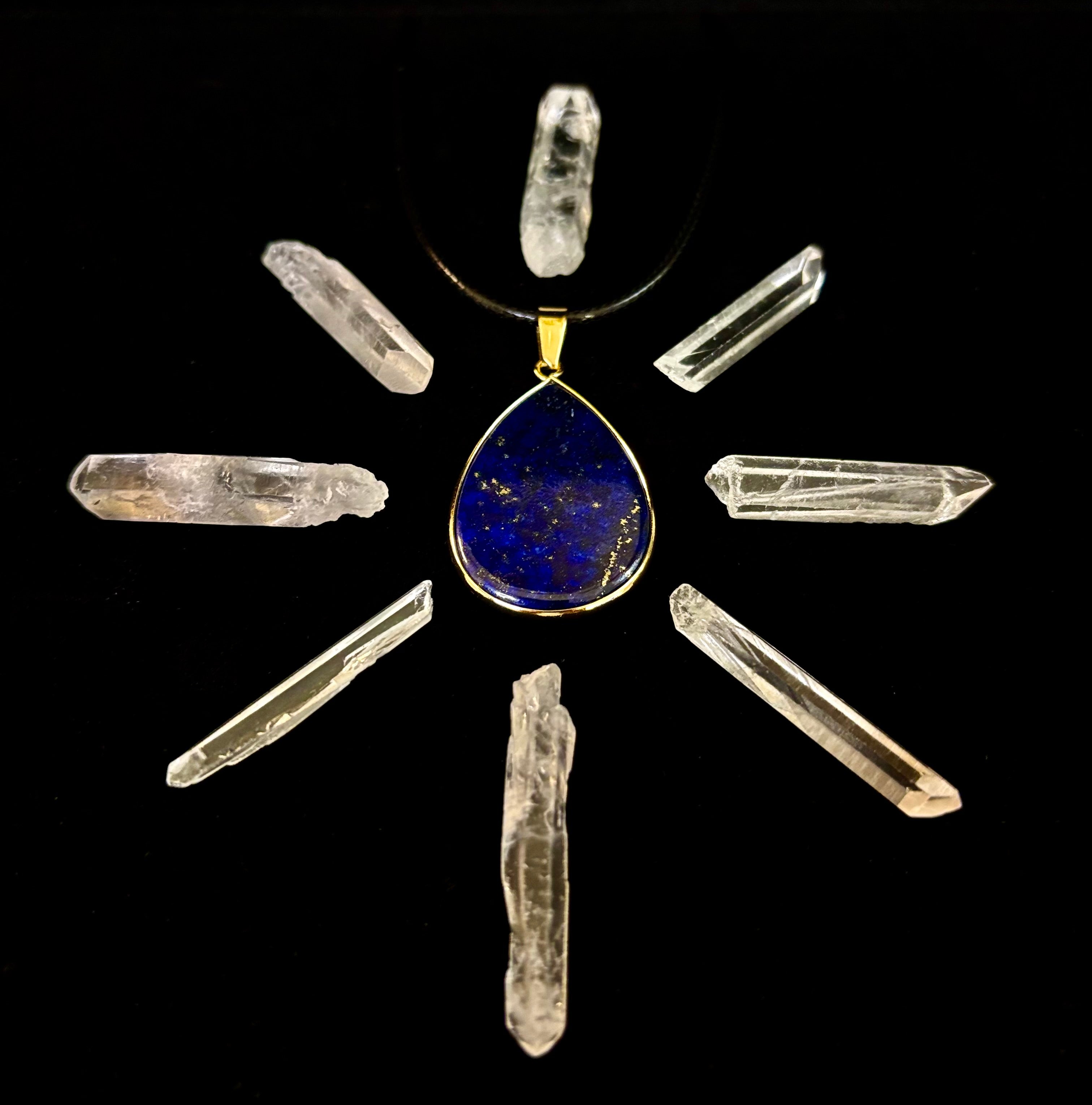 Royal Lapis Lazuli Pendant Necklace – Natural Blue Gemstone on 22” Leather Rope (2 Styles)