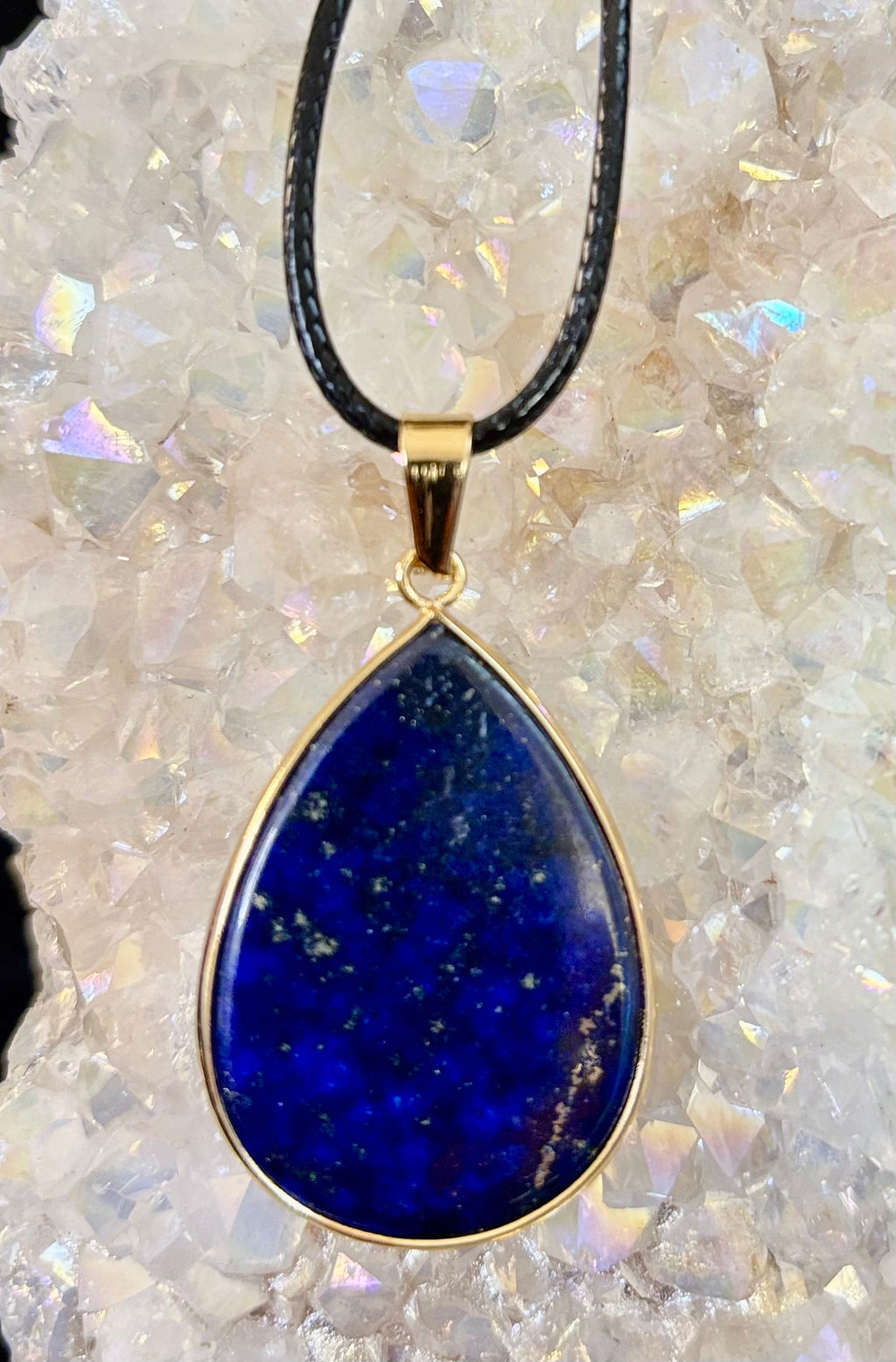 Royal Lapis Lazuli Pendant Necklace – Natural Blue Gemstone on 22” Leather Rope (2 Styles)