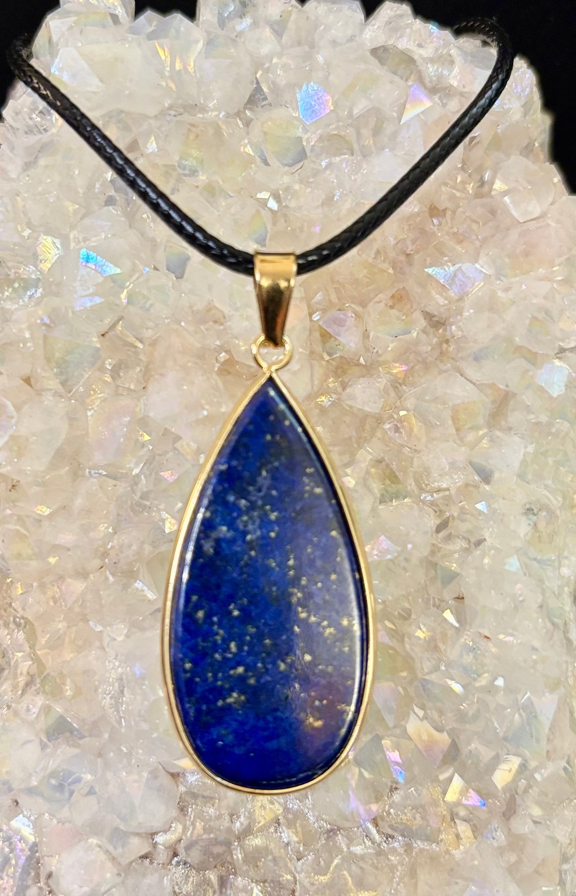 Royal Lapis Lazuli Pendant Necklace – Natural Blue Gemstone on 22” Leather Rope (2 Styles)