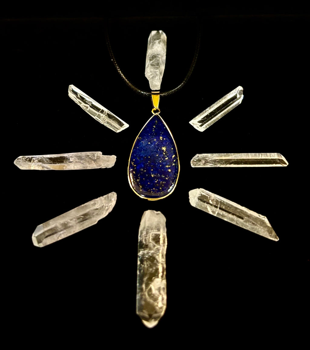 Royal Lapis Lazuli Pendant Necklace – Natural Blue Gemstone on 22” Leather Rope (2 Styles)