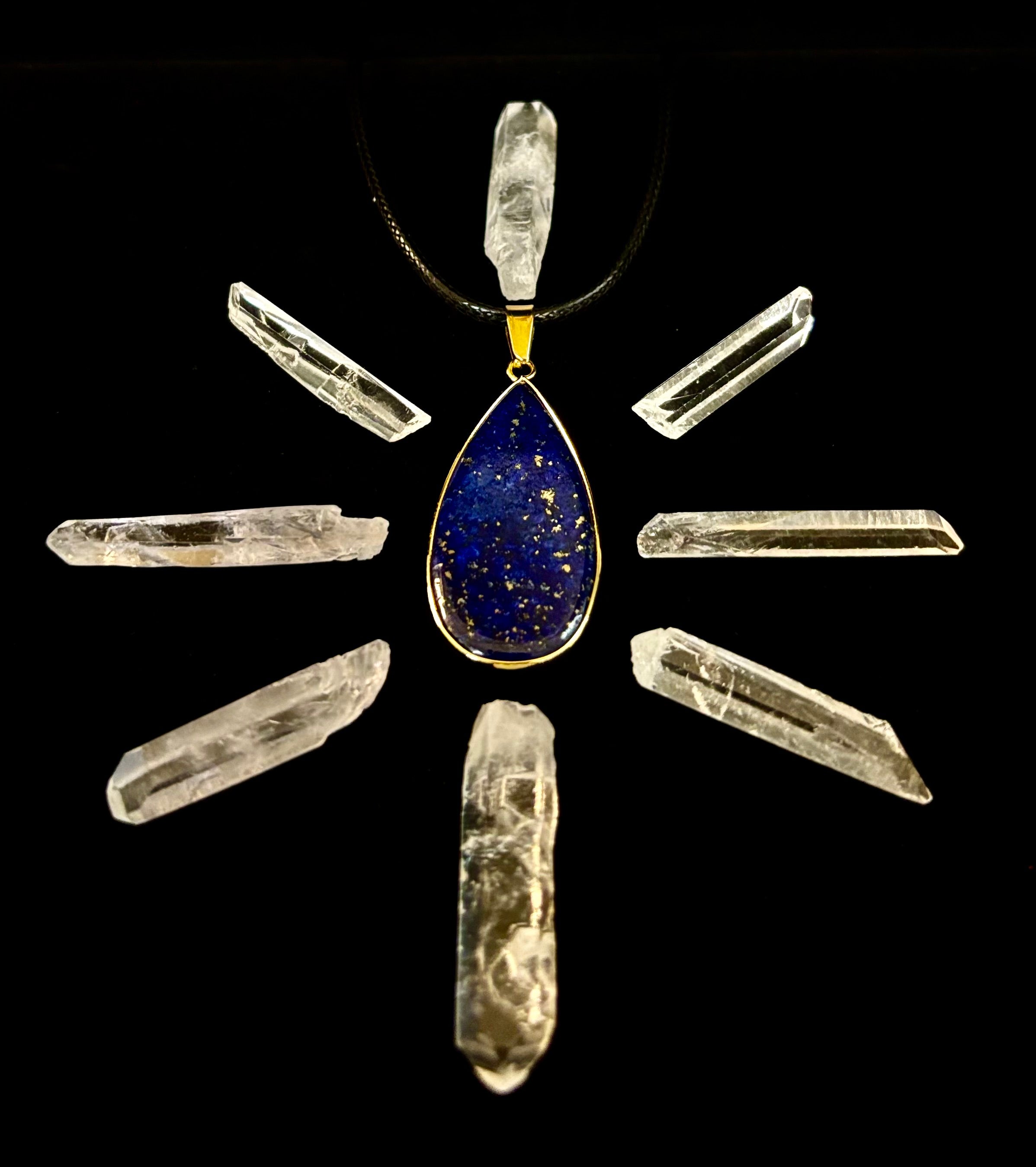 Royal Lapis Lazuli Pendant Necklace – Natural Blue Gemstone on 22” Leather Rope (2 Styles)