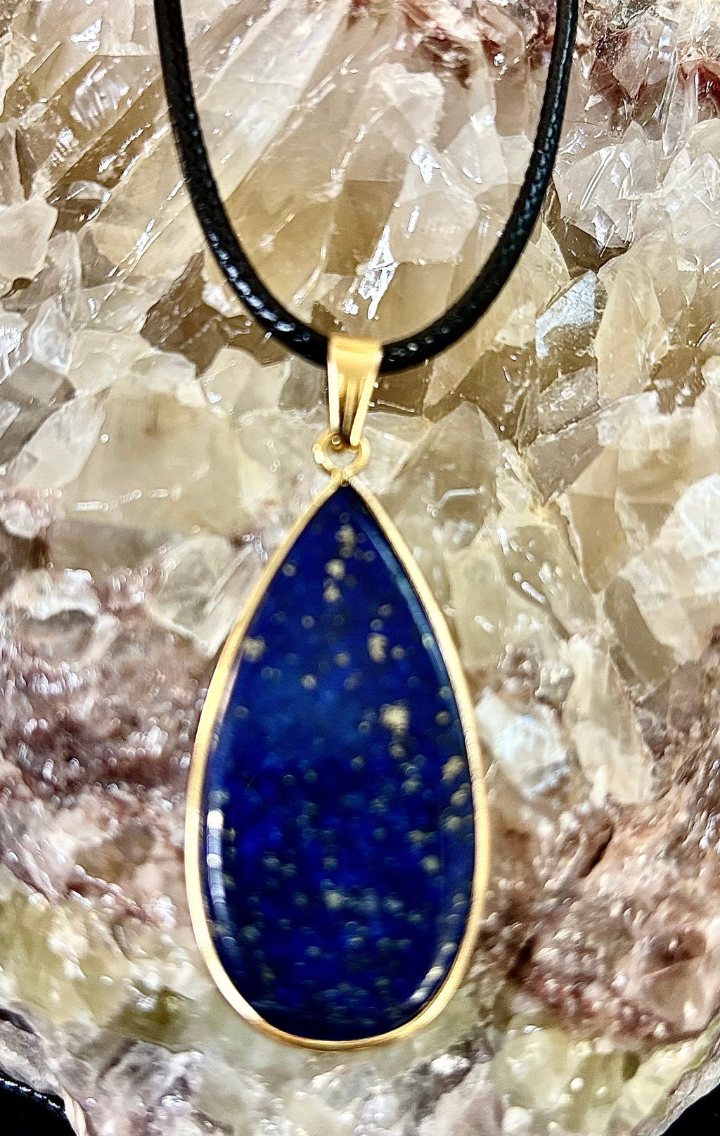 Royal Lapis Lazuli Pendant Necklace – Natural Blue Gemstone on 22” Leather Rope (2 Styles)