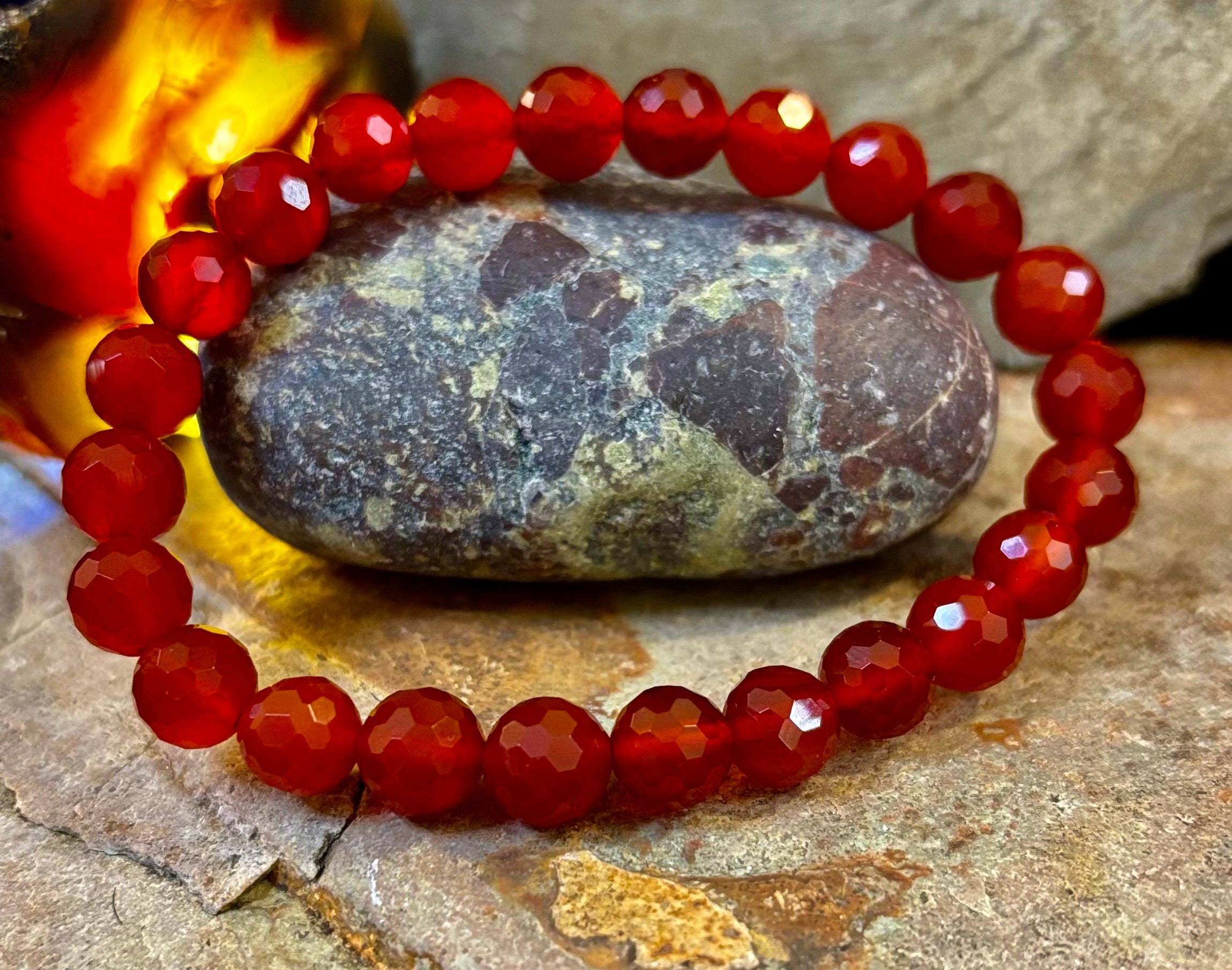 Red Agate Polyhedral Power Bracelet – Strength, Grounding & Vitality (8mm, Small–Medium Wrist)
