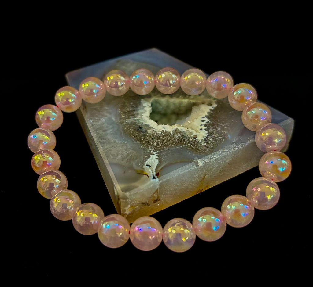 Aura Rose Quartz 8mm Reiki-Infused Love & Healing Crystal Bracelet (7.5” Medium Wrists)