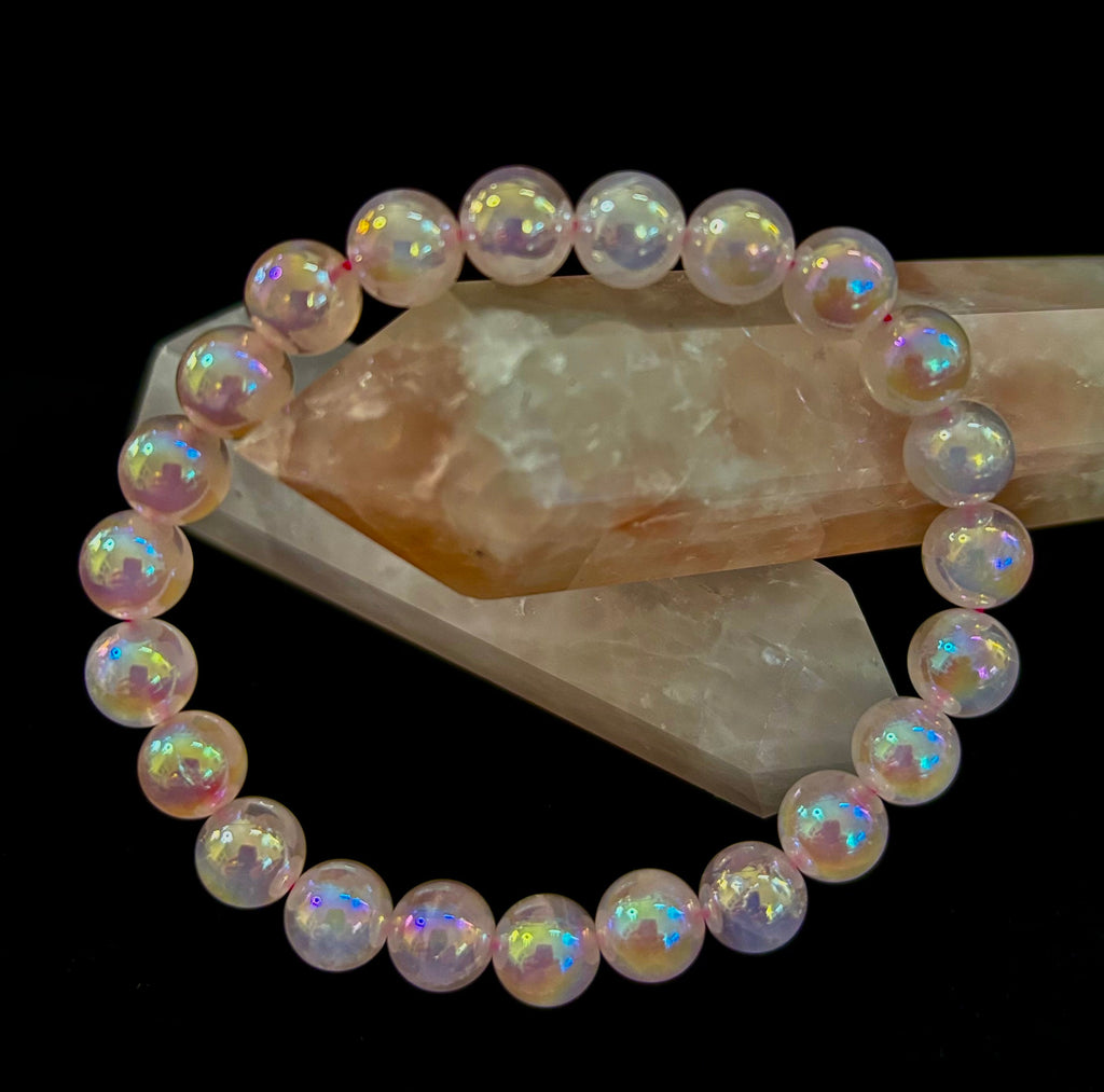 Aura Rose Quartz 8mm Reiki-Infused Love & Healing Crystal Bracelet (7.5” Medium Wrists)