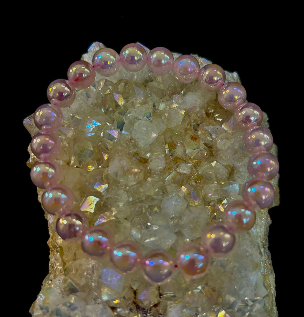 Aura Rose Quartz 8mm Reiki-Infused Love & Healing Crystal Bracelet (7.5” Medium Wrists)