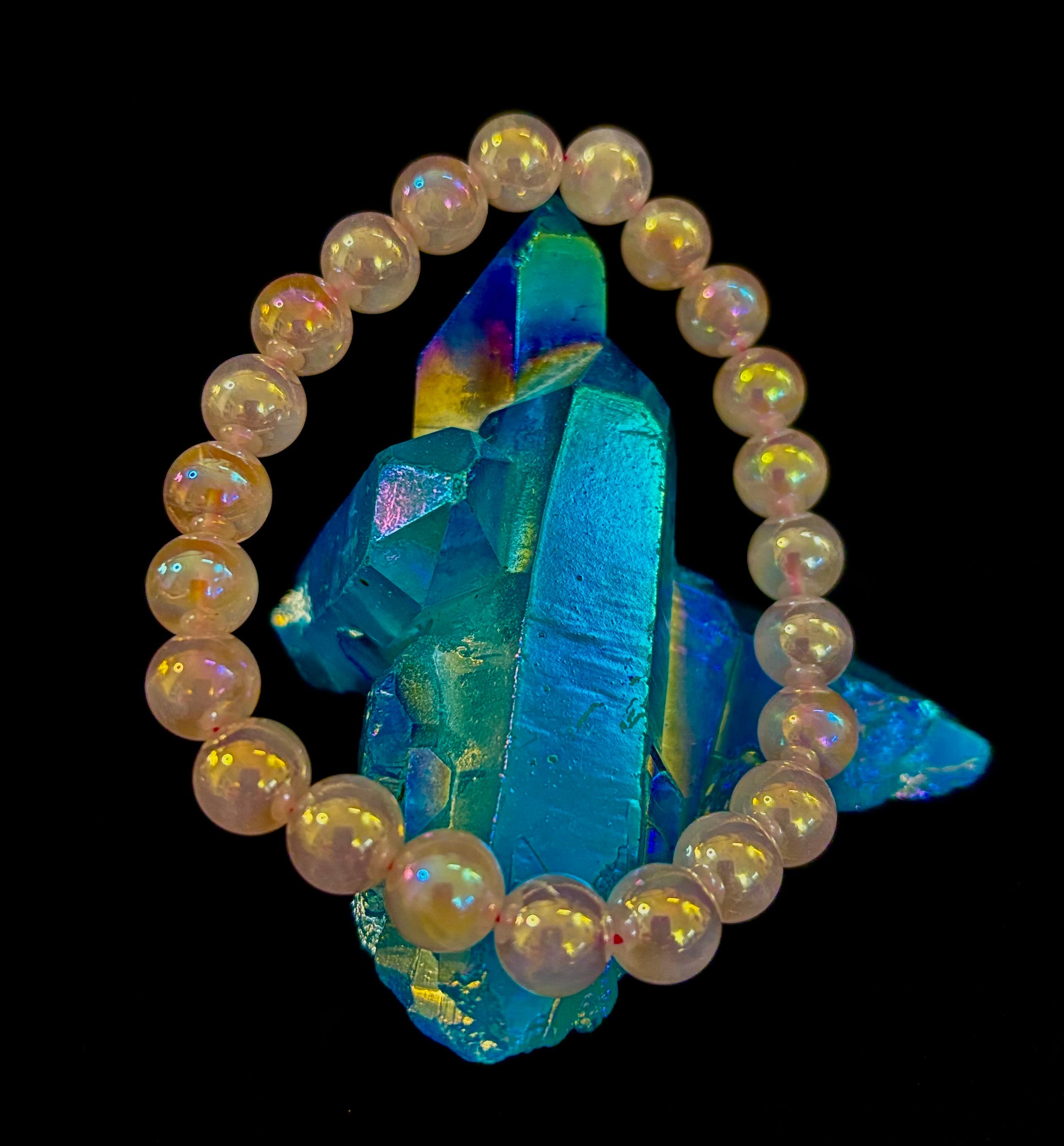 Aura Rose Quartz 8mm Reiki-Infused Love & Healing Crystal Bracelet (7.5” Medium Wrists)