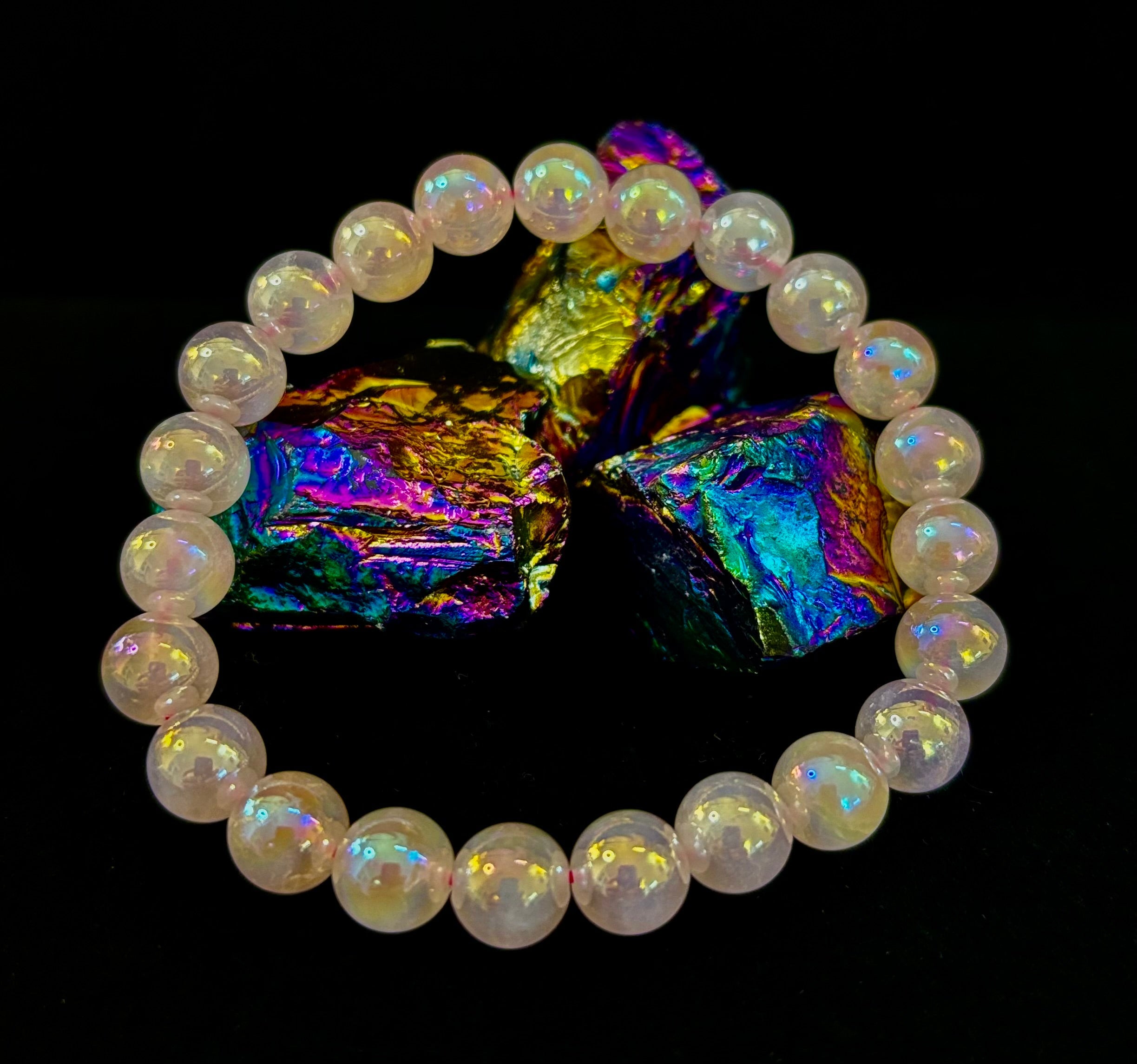 Aura Rose Quartz 8mm Reiki-Infused Love & Healing Crystal Bracelet (7.5” Medium Wrists)