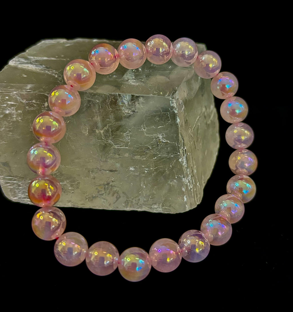 Aura Rose Quartz 8mm Reiki-Infused Love & Healing Crystal Bracelet (7.5” Medium Wrists)