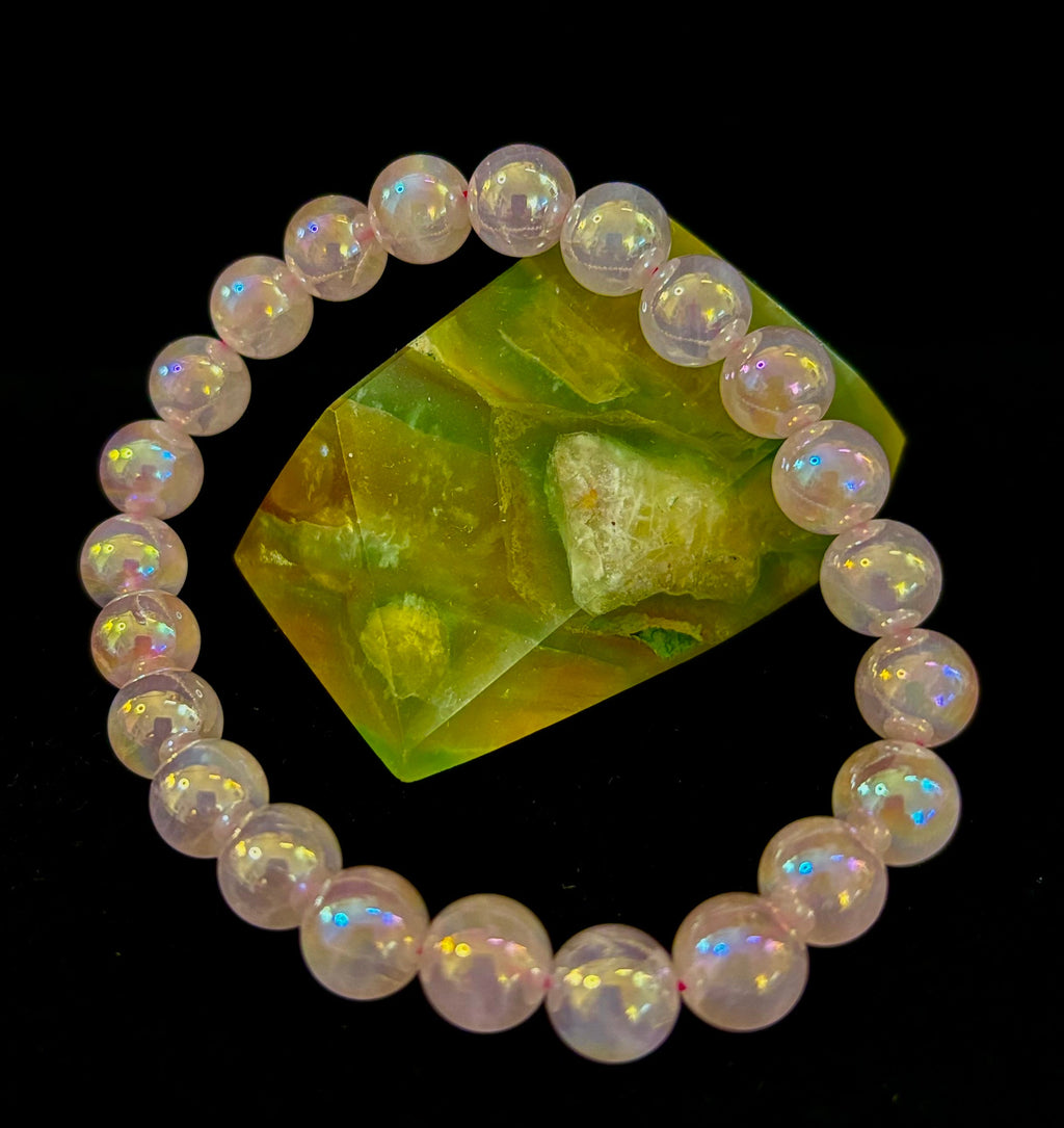 Aura Rose Quartz 8mm Reiki-Infused Love & Healing Crystal Bracelet (7.5” Medium Wrists)
