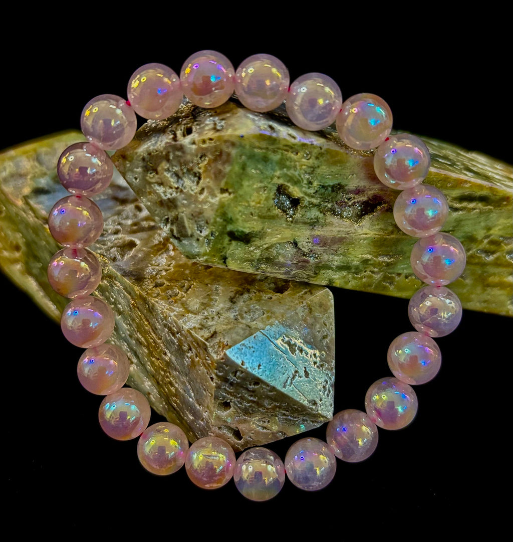 Aura Rose Quartz 8mm Reiki-Infused Love & Healing Crystal Bracelet (7.5” Medium Wrists)