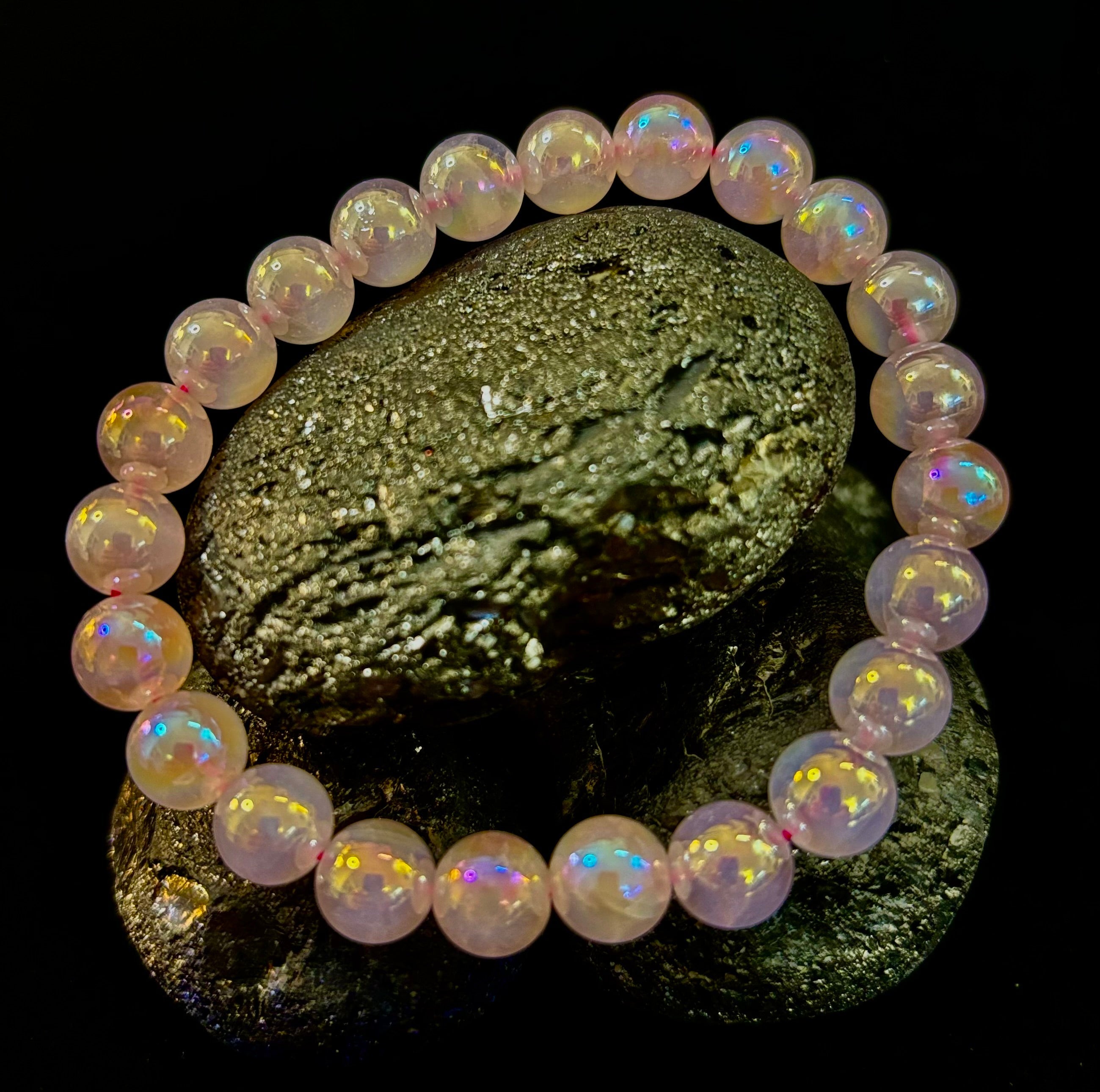 Aura Rose Quartz 8mm Reiki-Infused Love & Healing Crystal Bracelet (7.5” Medium Wrists)