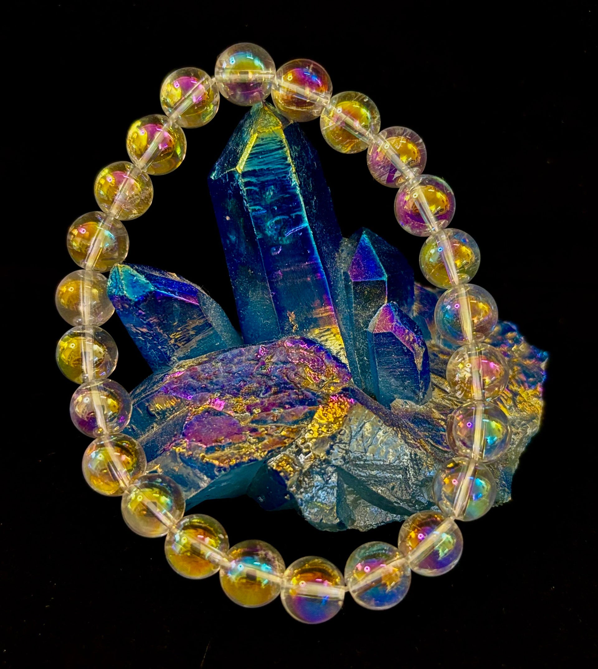 Angel Aura Clear Quartz 8mm Reiki-Infused Healing Crystal Bracelet (7.5” Medium Wrists)